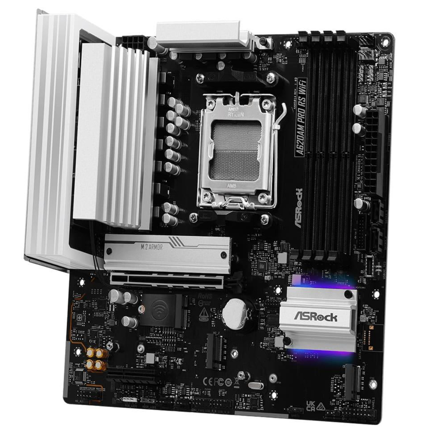 Материнська плата AsRock A620AM PRO RS WIFI (A620AM PRO RS WIFI) (Socket AM5, AMD A620A, Micro-ATX) Б/в