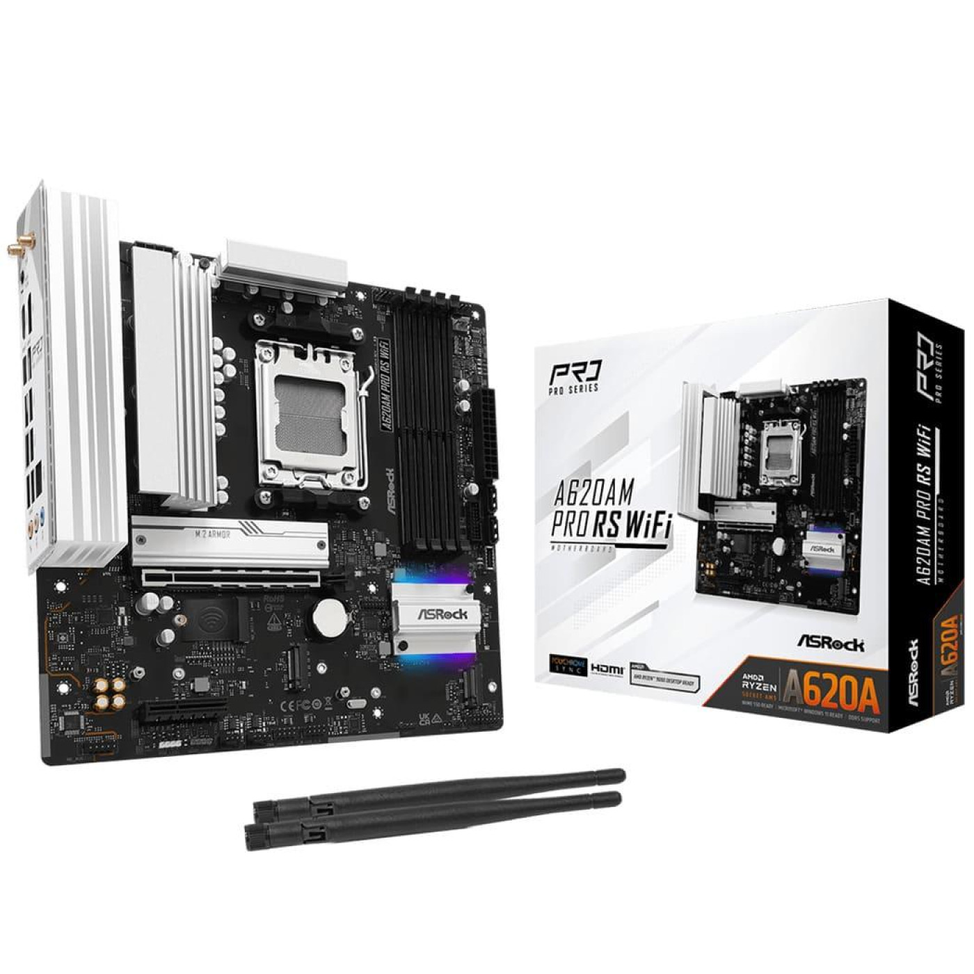 Материнська плата AsRock A620AM PRO RS WIFI (A620AM PRO RS WIFI) (Socket AM5, AMD A620A, Micro-ATX) Б/в