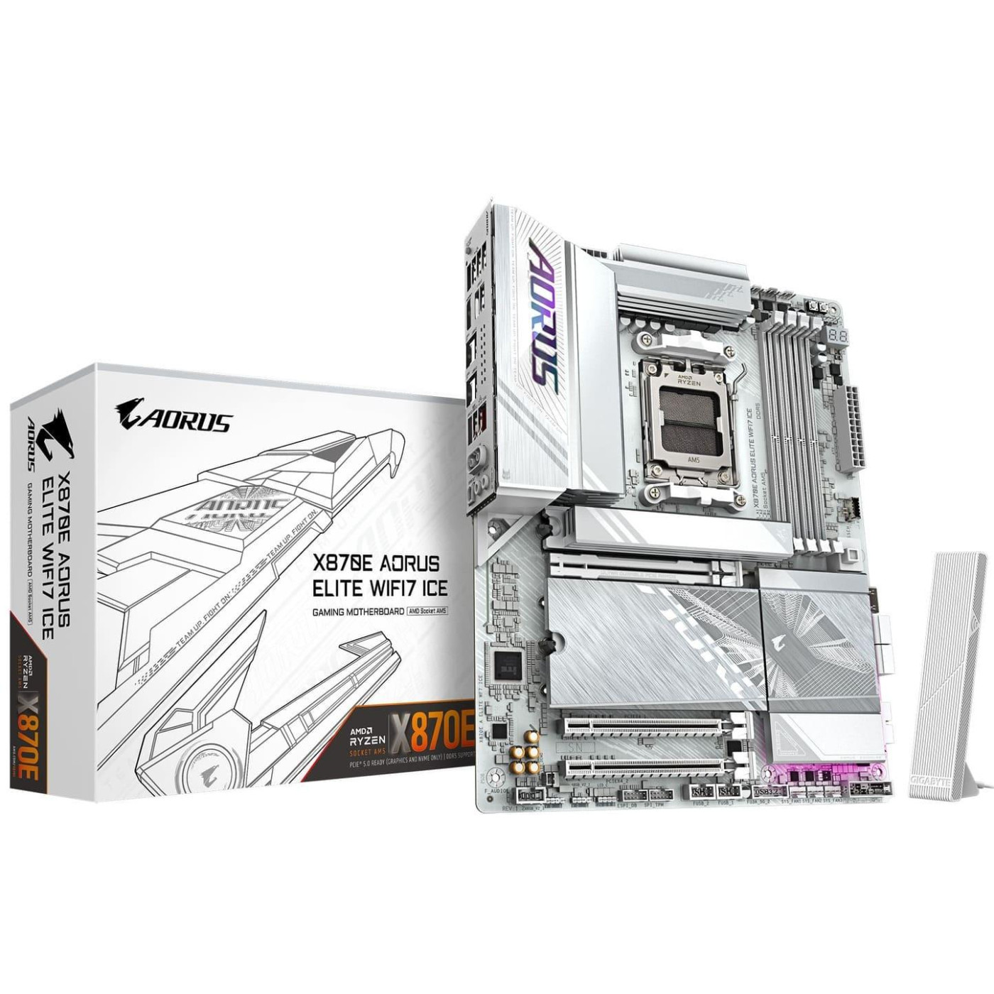Материнська плата Gigabyte X870E AORUS ELITE WIFI7 ICE (X870E AORUS ELITE WIFI7 ICE) (Socket AM5, AMD X870E, ATX)