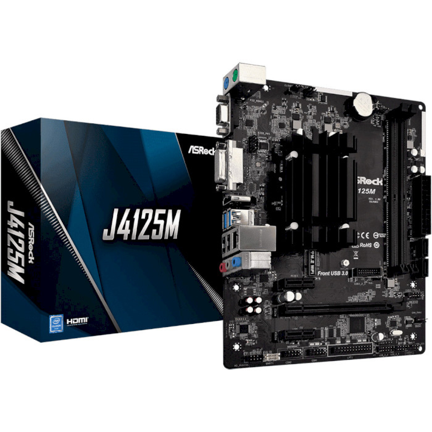 Материнская плата AsRock J4125M (J4125M) (Integrated CPU, Micro-ATX)