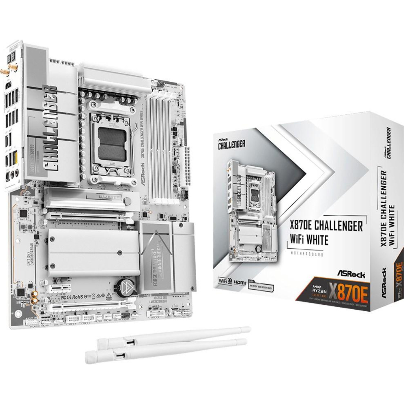 Материнська плата ASRock X870E CHALLENGER WIFI WHITE (X870E CHALLENGER WIFI WHITE) (Socket AM5, AMD X870E, ATX)