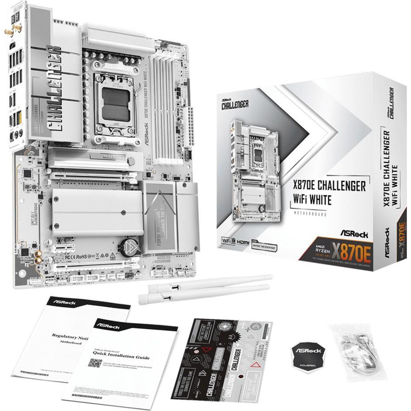 Материнська плата ASRock X870E CHALLENGER WIFI WHITE (X870E CHALLENGER WIFI WHITE) (Socket AM5, AMD X870E, ATX)