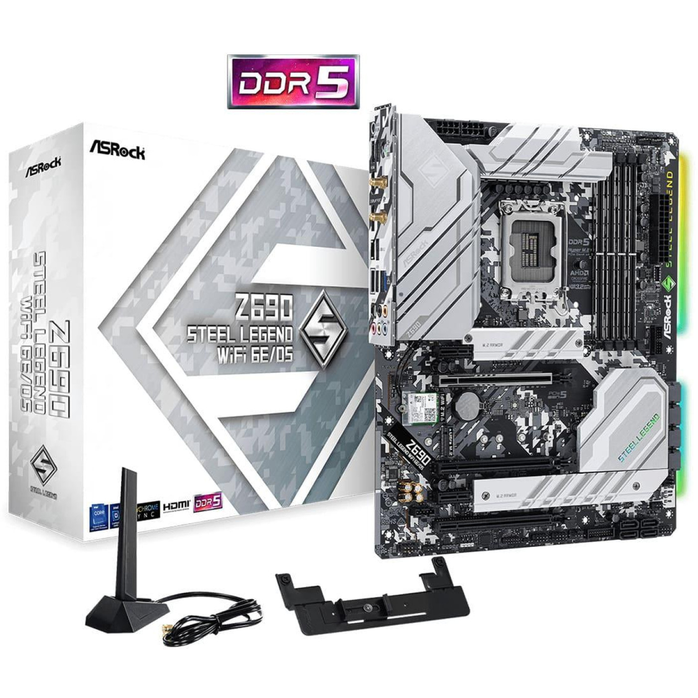 Материнская плата AsRock Z690 Steel Legend WiFi 6E/D5 Z690 Steel Legend WiFi 6E/D5) (Socket 1700, Intel Z690, ATX) Б/у