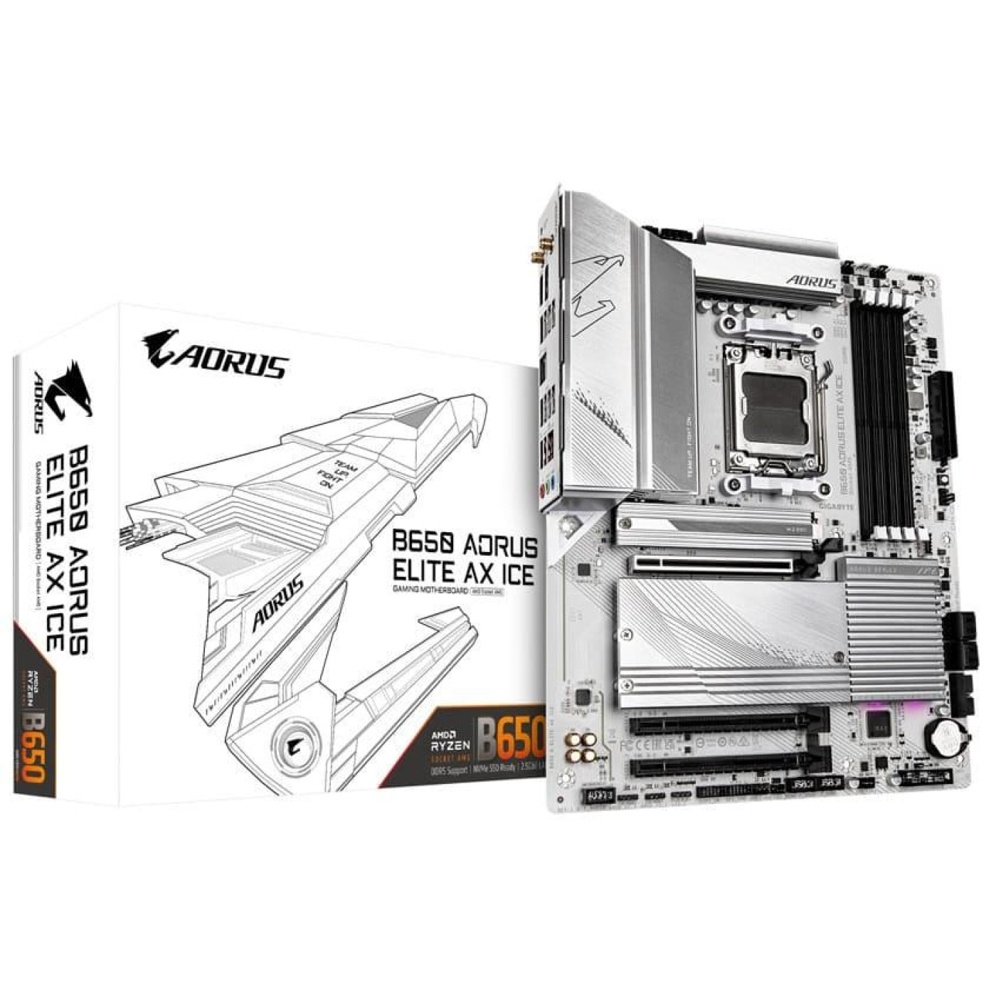 Материнська плата GIGABYTE B650 AORUS ELITE AX ICE (B650 AORUS ELITE AX ICE) (Socket AM5, AMD B650, ATX)