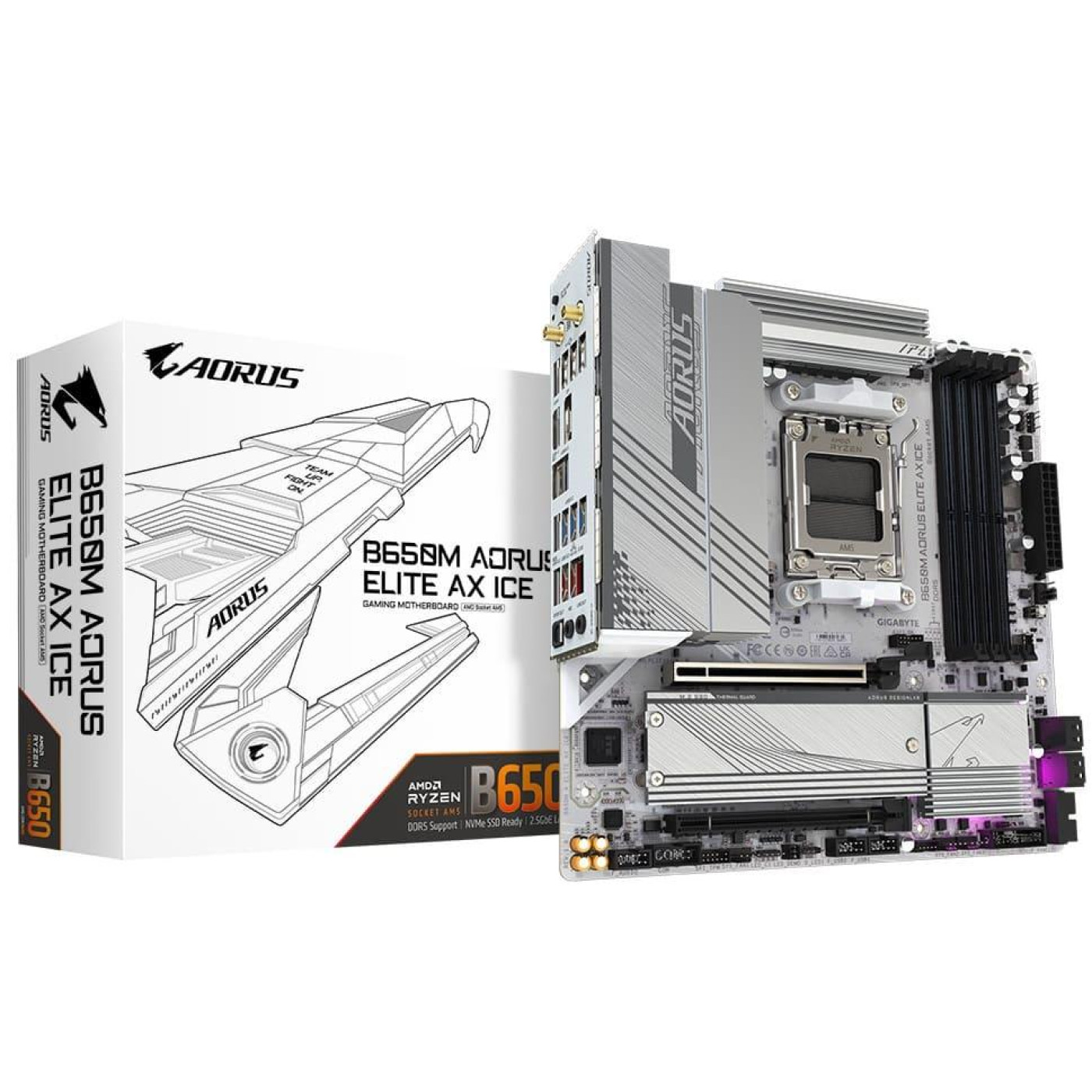 Материнська плата Gigabyte B650M AORUS ELITE AX ICE (B650M AORUS ELITE AX ICE) (Socket AM5, AMD B650, Micro-ATX)