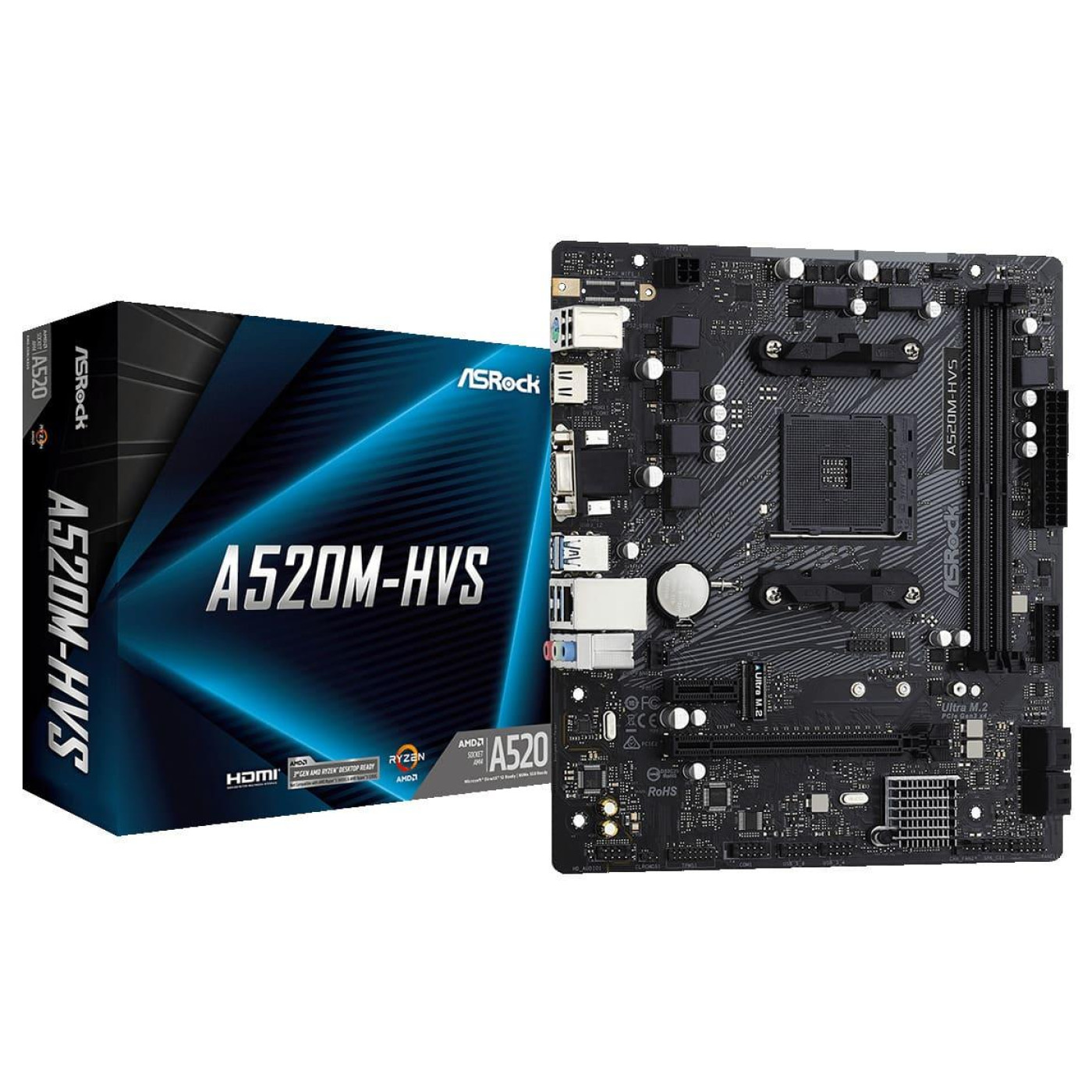 Материнська плата AsRock A520M-HVS (A520M-HVS) (Socket AM4, AMD A520, Micro-ATX)