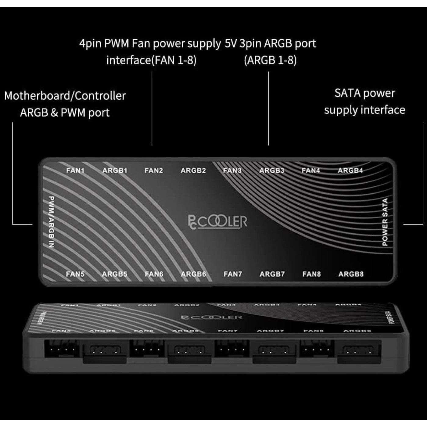 Контроллер PcCOOLER для подключения до 8 вентиляторив ARGB 5V 3-pin 8port + PWM 4-pin 8