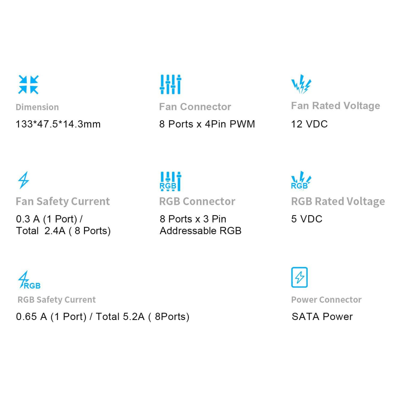 Контроллер PcCOOLER для подключения до 8 вентиляторив ARGB 5V 3-pin 8port + PWM 4-pin 8