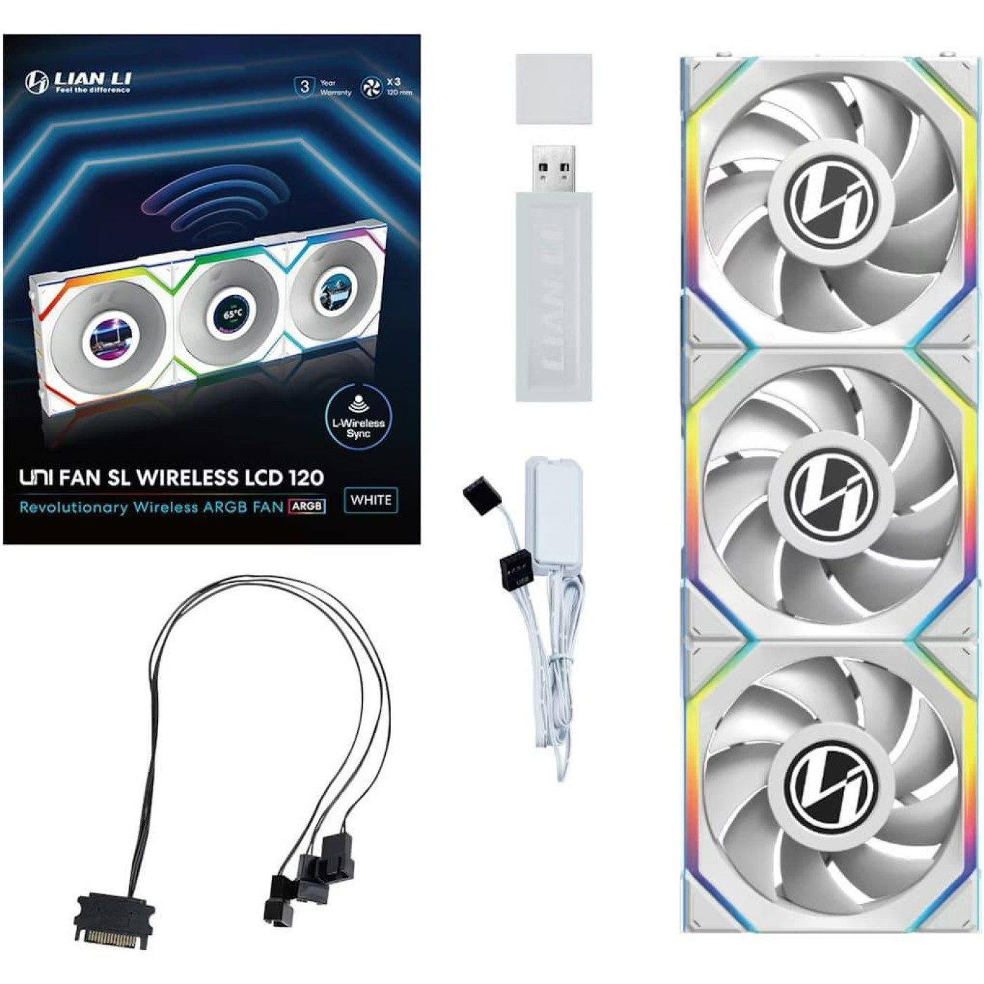 Комплект вентиляторів LIAN LI UNI Fan SL WIRELESS LCD 120-3 (G99.12SLLCD1W3W.00) White