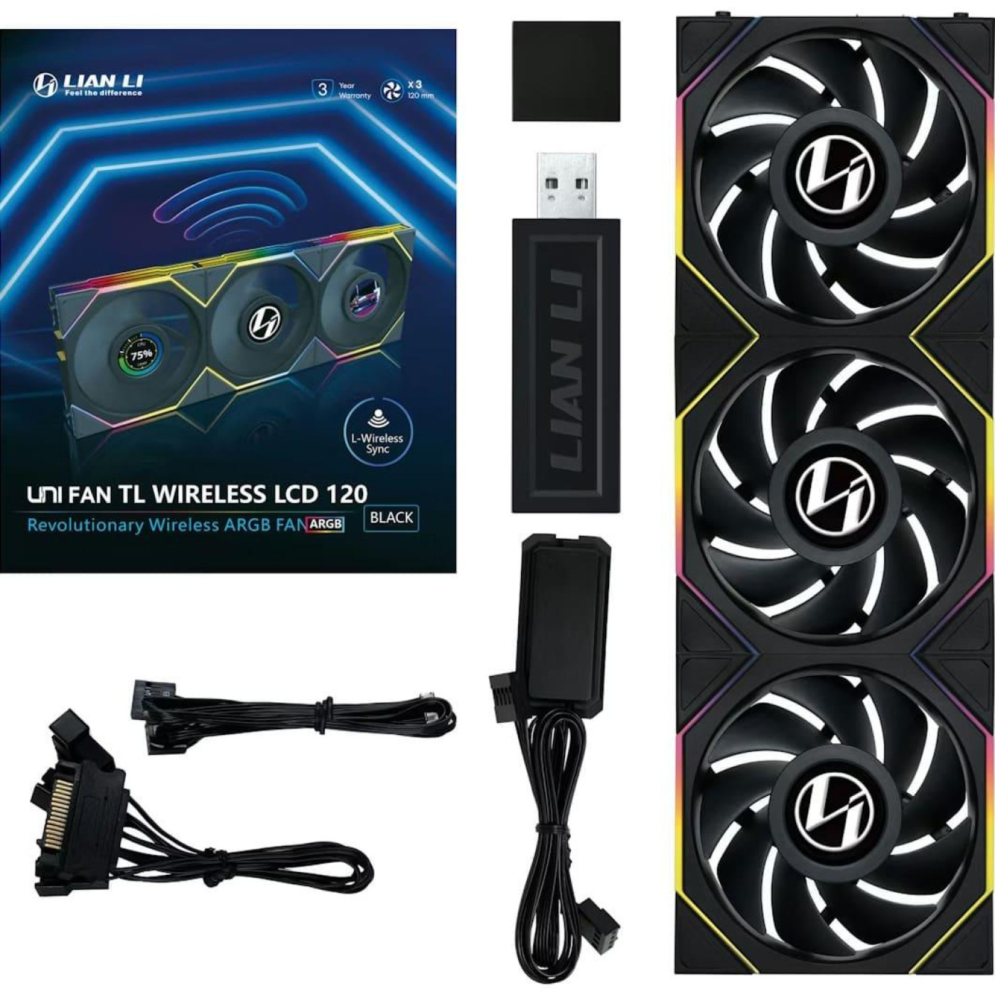 Комплект вентиляторів Lian Li UNI Fan TL WIRELESS LCD 120-3 (G99.12TLLCD1W3B.00) Black