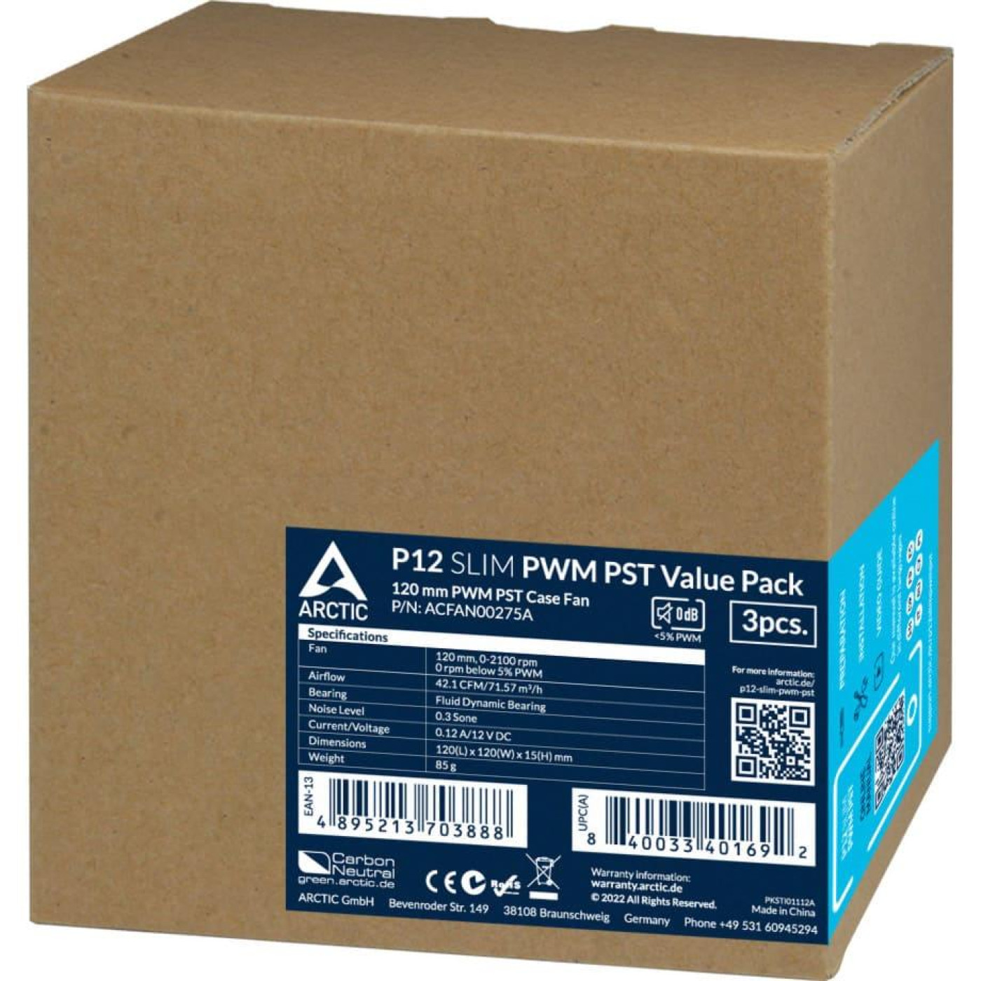 Вентилятор Arctic P12 Slim PWM PST 3 шт (ACFAN00275A)