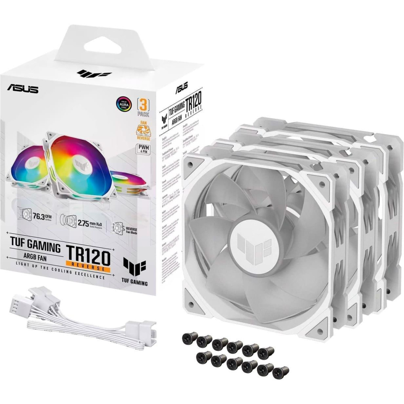 Вентилятор ASUS TUF Gaming 120мм TR120 ARGB Reverse Triple Pack White (90DA00D3-B09020)