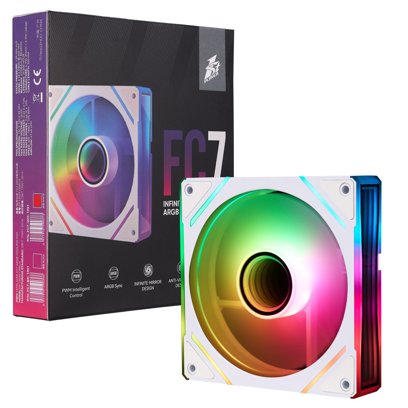 Вентилятор 1stPlayer FC7 White (FC7-WH-1IN1)