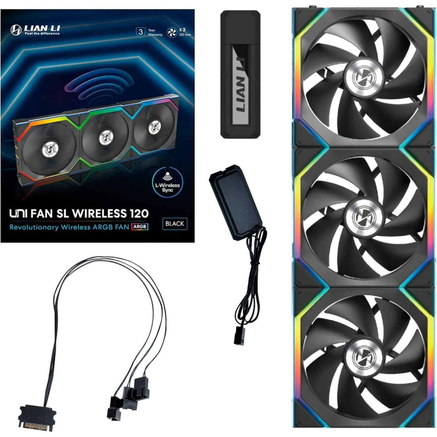 Комплект вентиляторів Lian Li Uni Fan SL WIRELESS 120-3 Black (G99.12SL1W3B.00)
