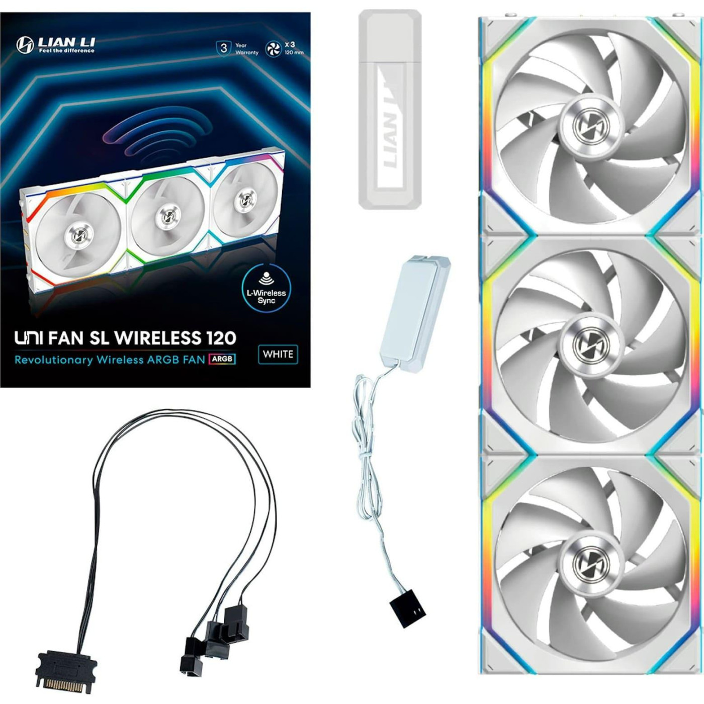 Комплект вентиляторів LIAN LI Uni Fan SL WIRELESS 120-3, White