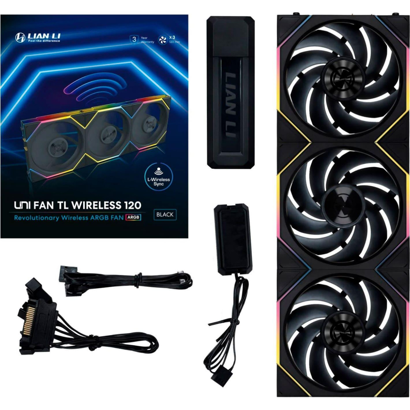 Комплект вентиляторів Lian Li Uni Fan TL WIRELESS 120-3 Black (G99.12TL1W3B.00)