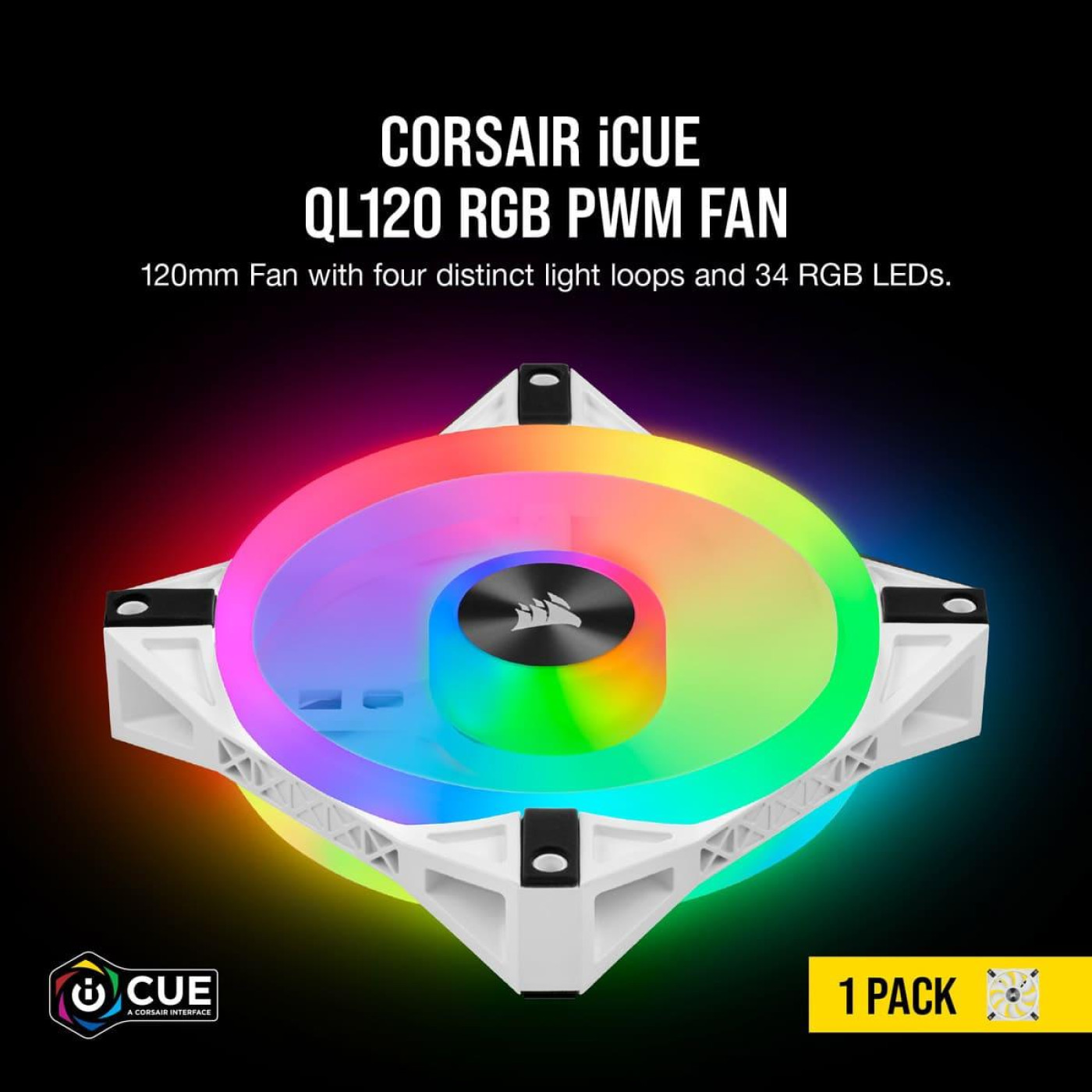 Вентилятор Corsair iCUE QL120 RGB, 120x120x25мм, 4-pin PWM, белий (CO-9050103-WW)