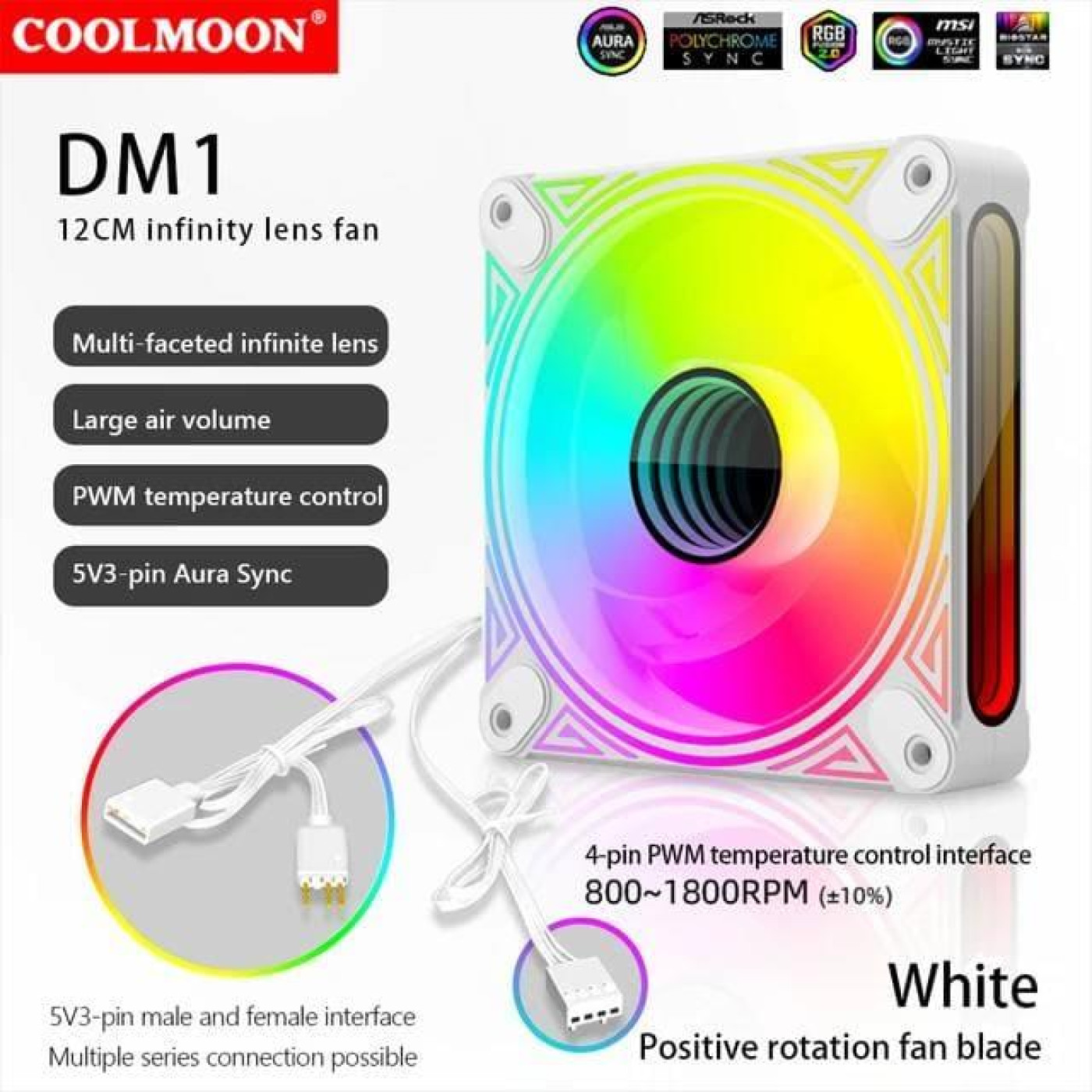 Вентилятор Coolmoon 120мм CM-DM1-W Forward (CM-DM1-W-F) White