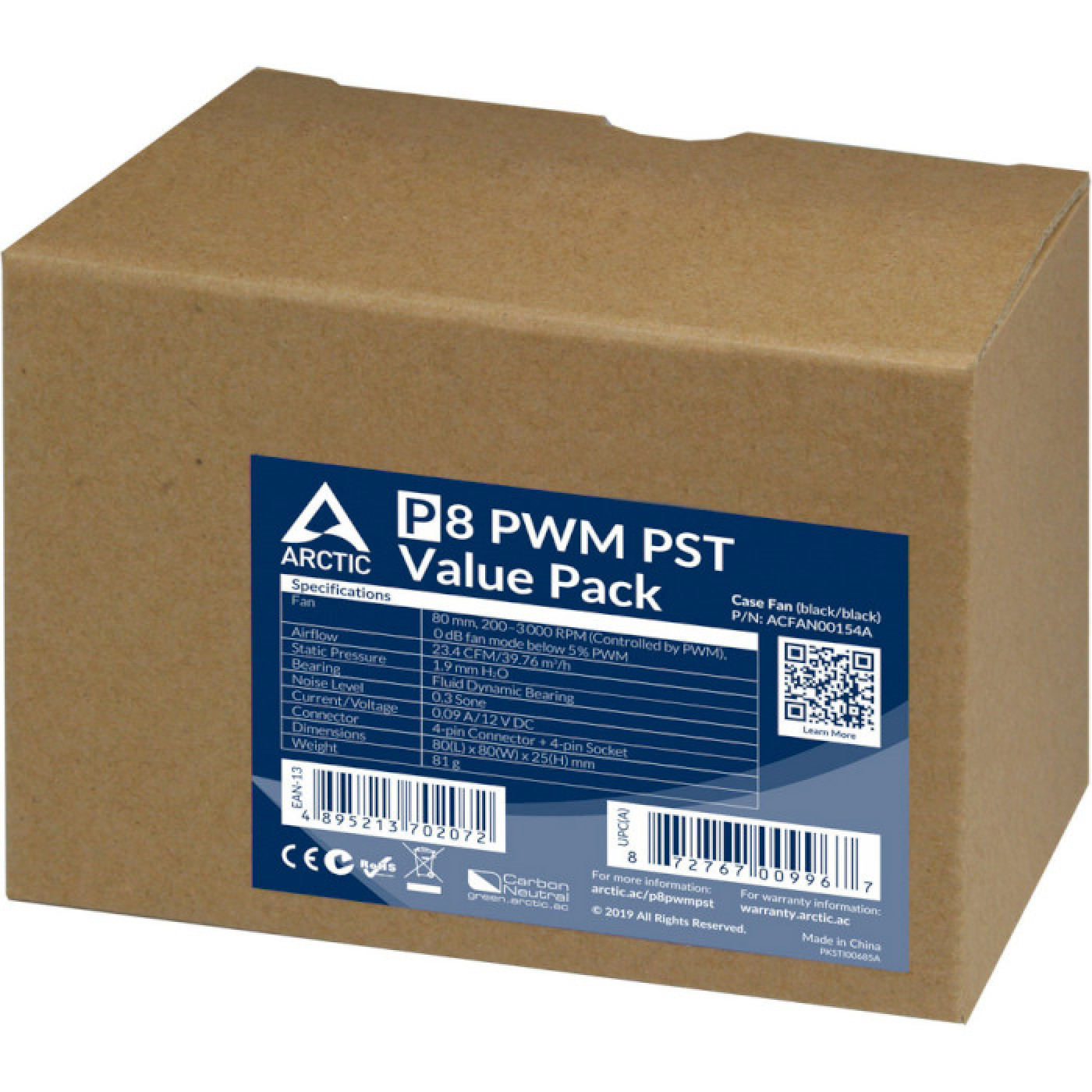 Комплект вентиляторів Arctic P8 PWM PST (5-Fan Pack) Black (ACFAN00154A)