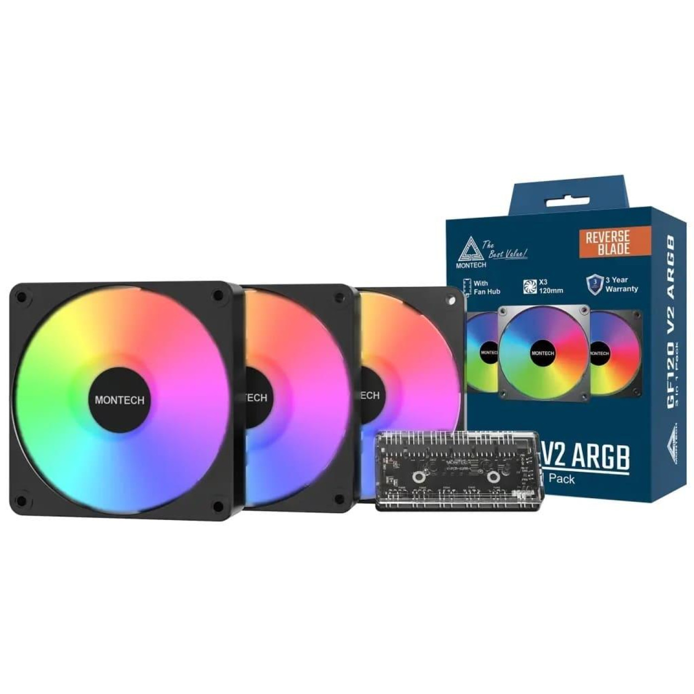 Вентилятор MONTECH GF120R V2 120MM ARGB PWM 3 Pack (B) (GF120R V2 ARGB PWM 3I1(B))