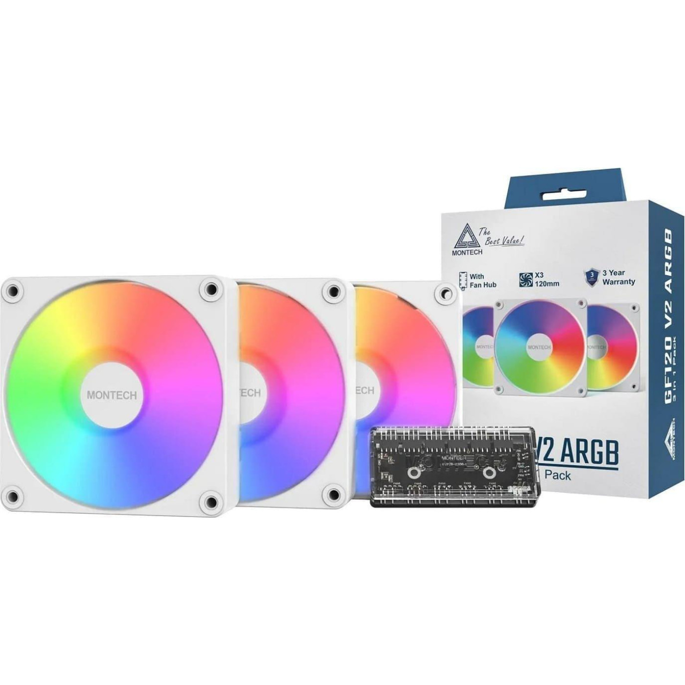 Вентилятор MONTECH GF120 V2 120MM ARGB PWM 3 Pack (W) (GF120 V2 ARGB PWM 3I1(W))