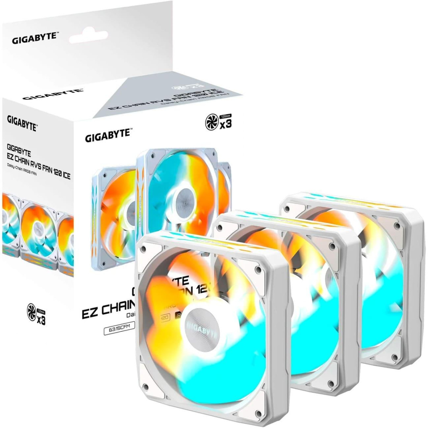 Комплект вентиляторів Gigabyte EZ CHAIN RVS FAN 120 3-Pack White (GP-GBT EZRVSFAN1203 ICE)