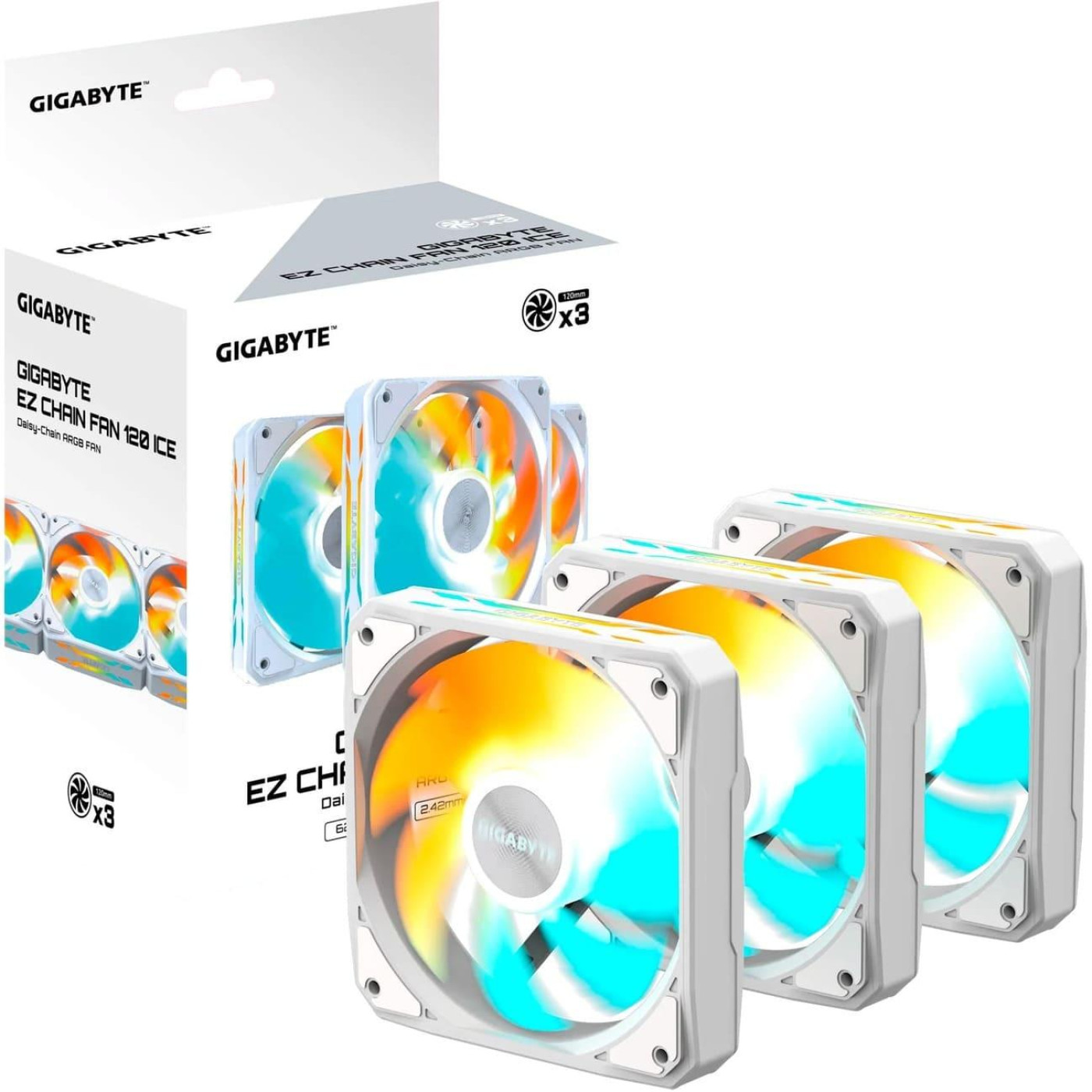Комплект вентиляторів Gigabyte EZ CHAIN 120мм FAN 120 3-Pack White (GP-GBT EZFAN1203 ICE)