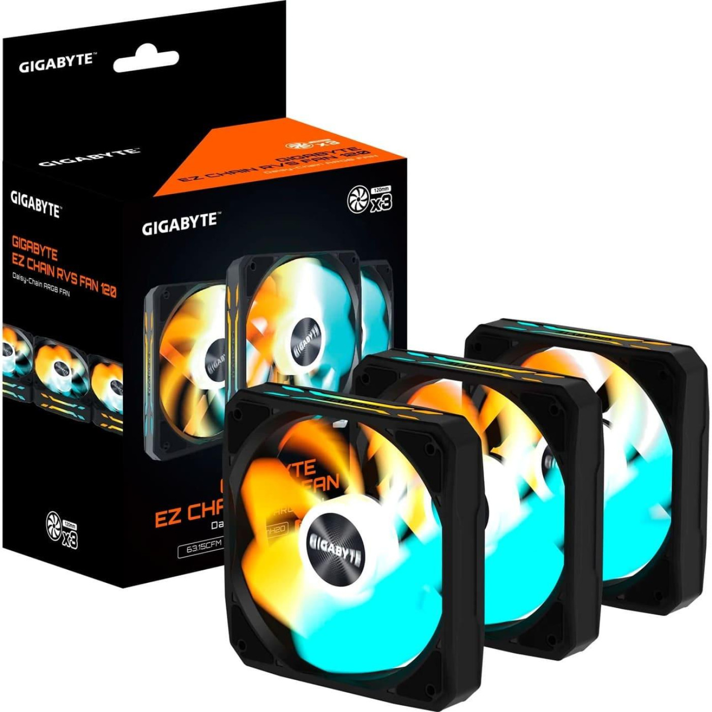 Комплект вентиляторів Gigabyte EZ CHAIN RVS FAN 120мм 3-Pack Black (GP-GBT EZRVSFAN1203)