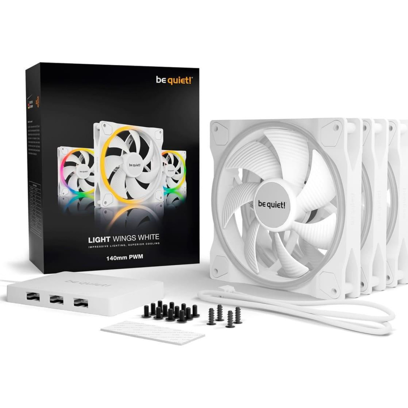 Комплект вентиляторів Be quiet! LIGHT WINGS WHITE 140mm PWM Triple Pack (BL102)