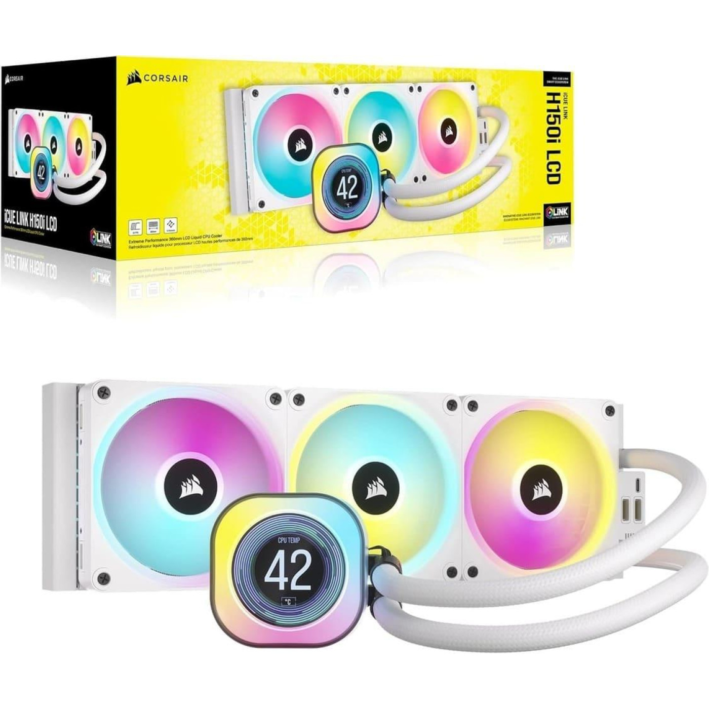 СВО Corsair iCUE Link H150i LCD RGB Liquid CPU Cooler White (CW-9061010-WW)