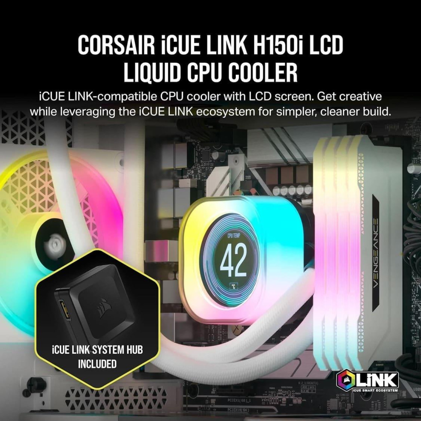 СВО Corsair iCUE Link H150i LCD RGB Liquid CPU Cooler White (CW-9061010-WW)