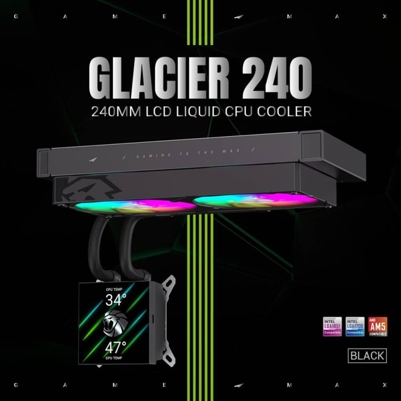 СВО GameMax Glacier 240 LCD Black (GLACIER 240 LCD BK)