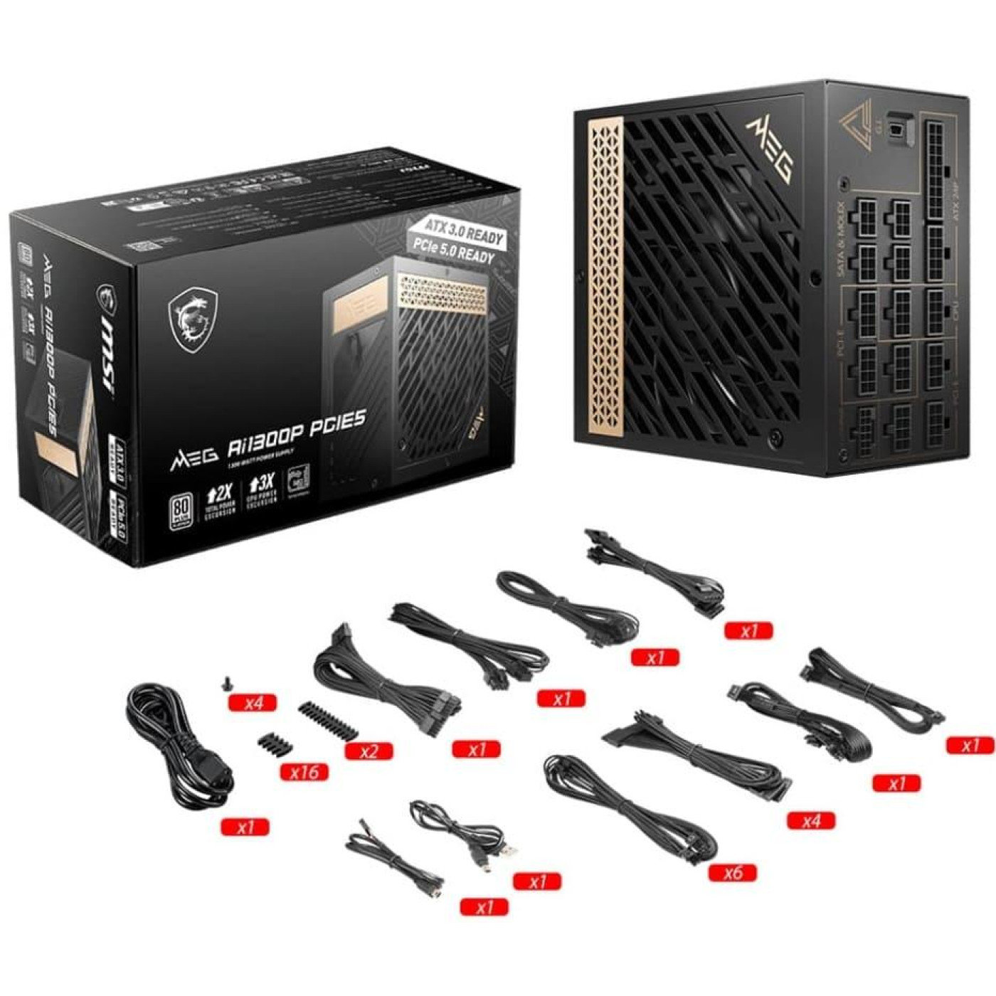 Блок живлення MSI MEG Ai1300P 1300W PCIE5 80+ Titanium (MEG Ai1300P PCIE5) Б/в