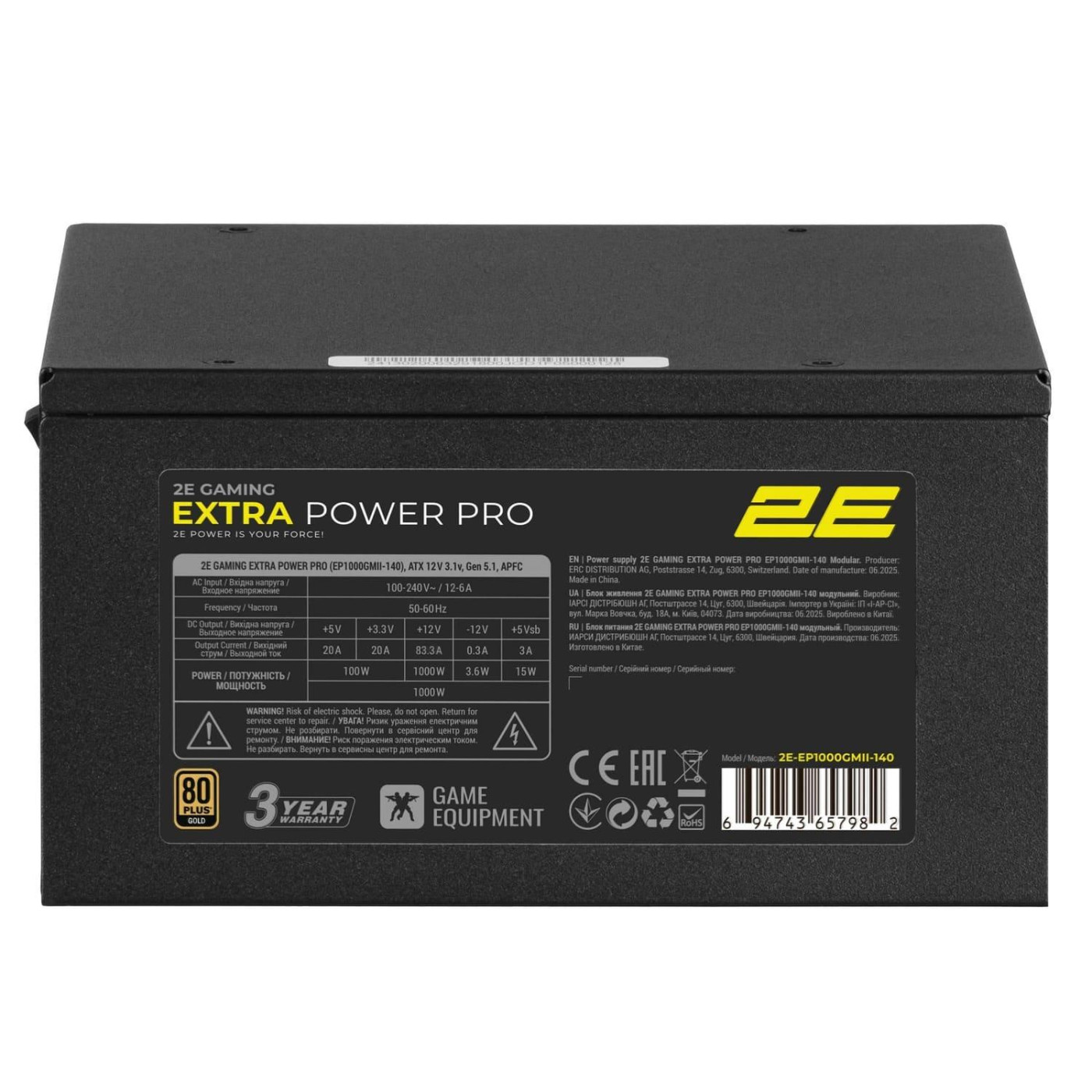 Блок живлення 2E GAMING Extra Power Pro 1000W ATX 3.1 80+ Gold (2E-EP1000GMII-140)