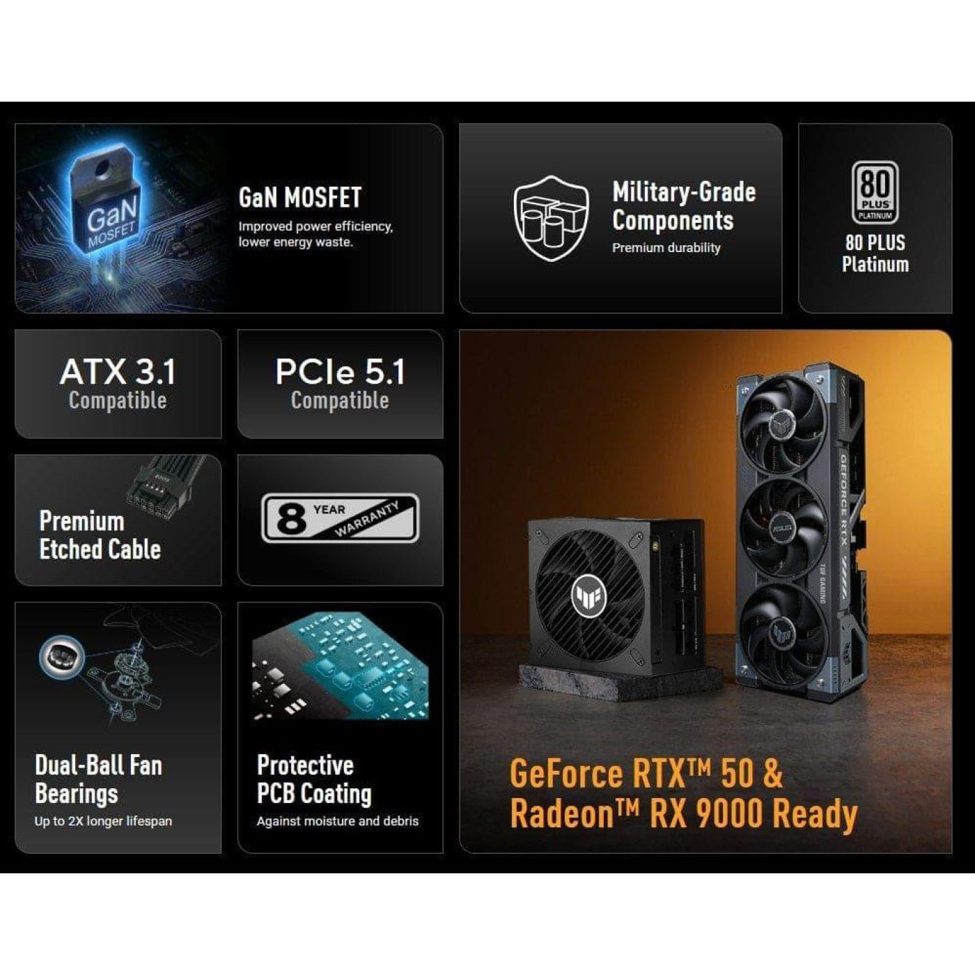 Блок живлення ASUS TUF Gaming 1000W 80+ Platinum (90YE0101-B0NA00) Black