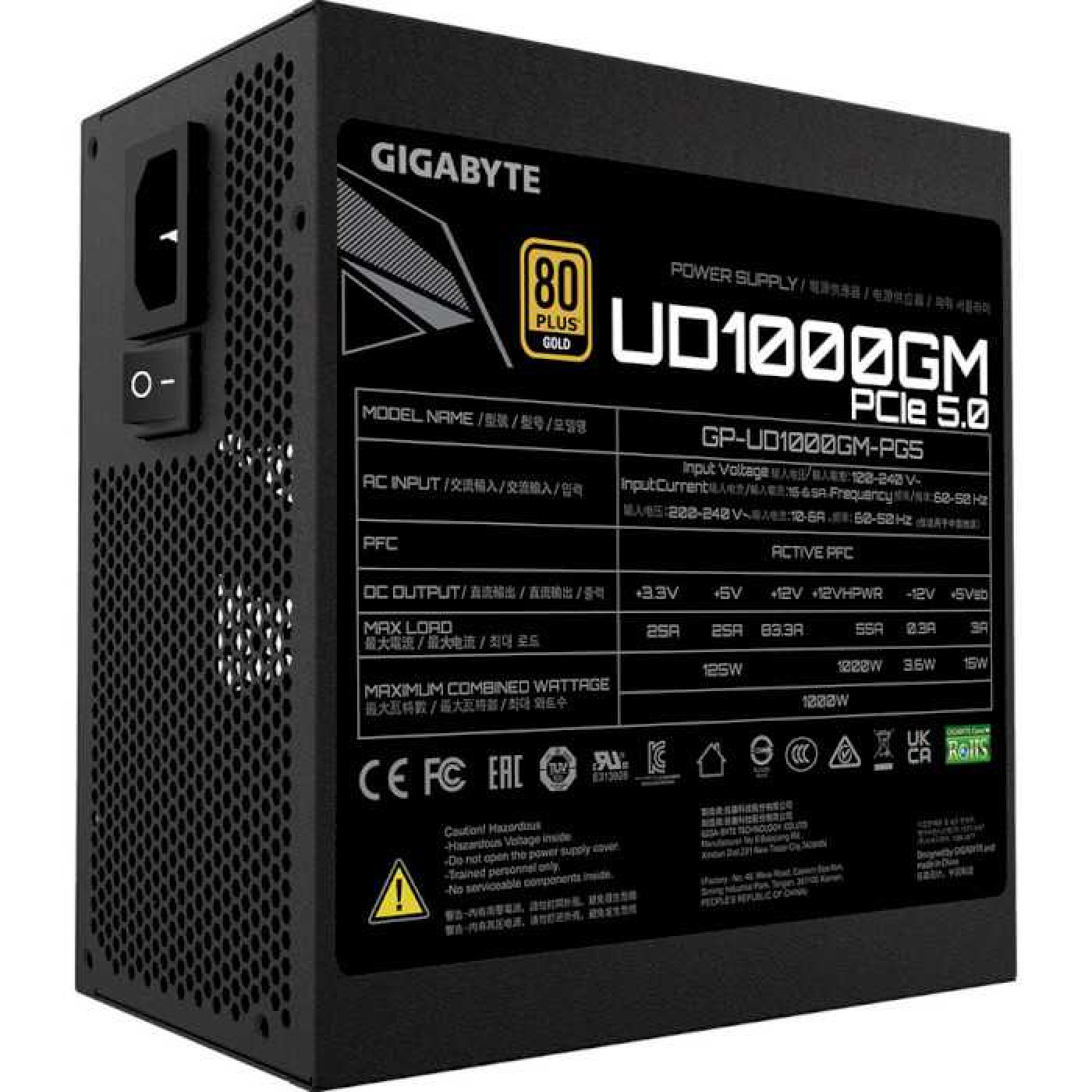 Блок живлення Gigabyte 1000W GP-UD1000GM PG5 PCI 5.0 80 PLUS Gold (GP-UD1000GM PG5)