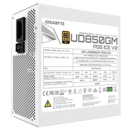Блок живлення GIGABYTE UD850GM PG5 V2 850W 80+ Gold (GP-UD850GM PG5 V2 ICE) White