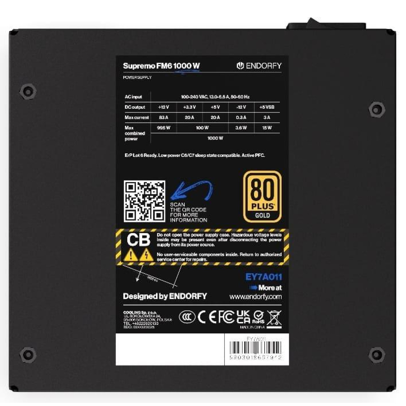 Блок питания ENDORFY Supremo FM6 1000W 80+ Gold ATX 3.1 (EY7A011) U1