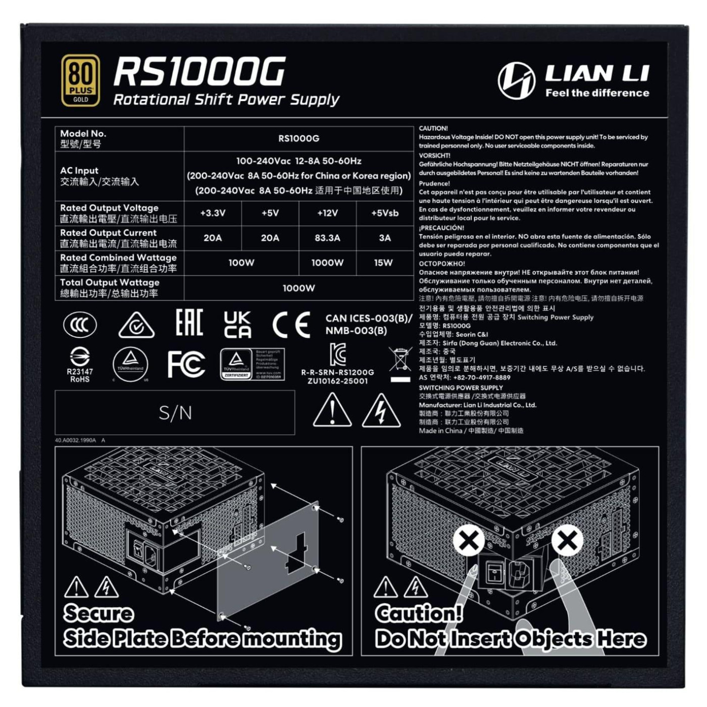 Блок живлення Lian Li RS 1000W without HUB 80+ Gold (G9P.RS1000G.B000.EU) Black