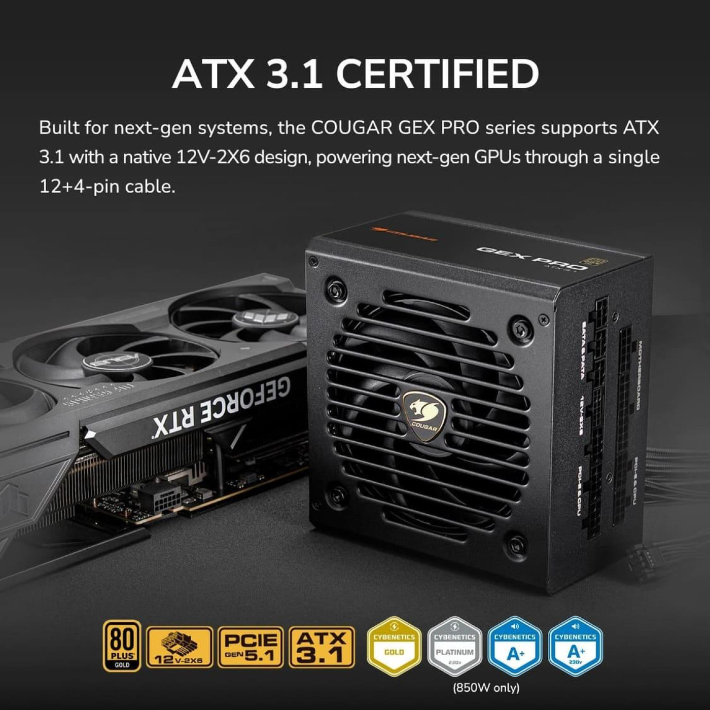 Блок живлення Cougar GEX PRO 850 850w ATX 3.1 80+ Gold Modular (GEX PRO 850)