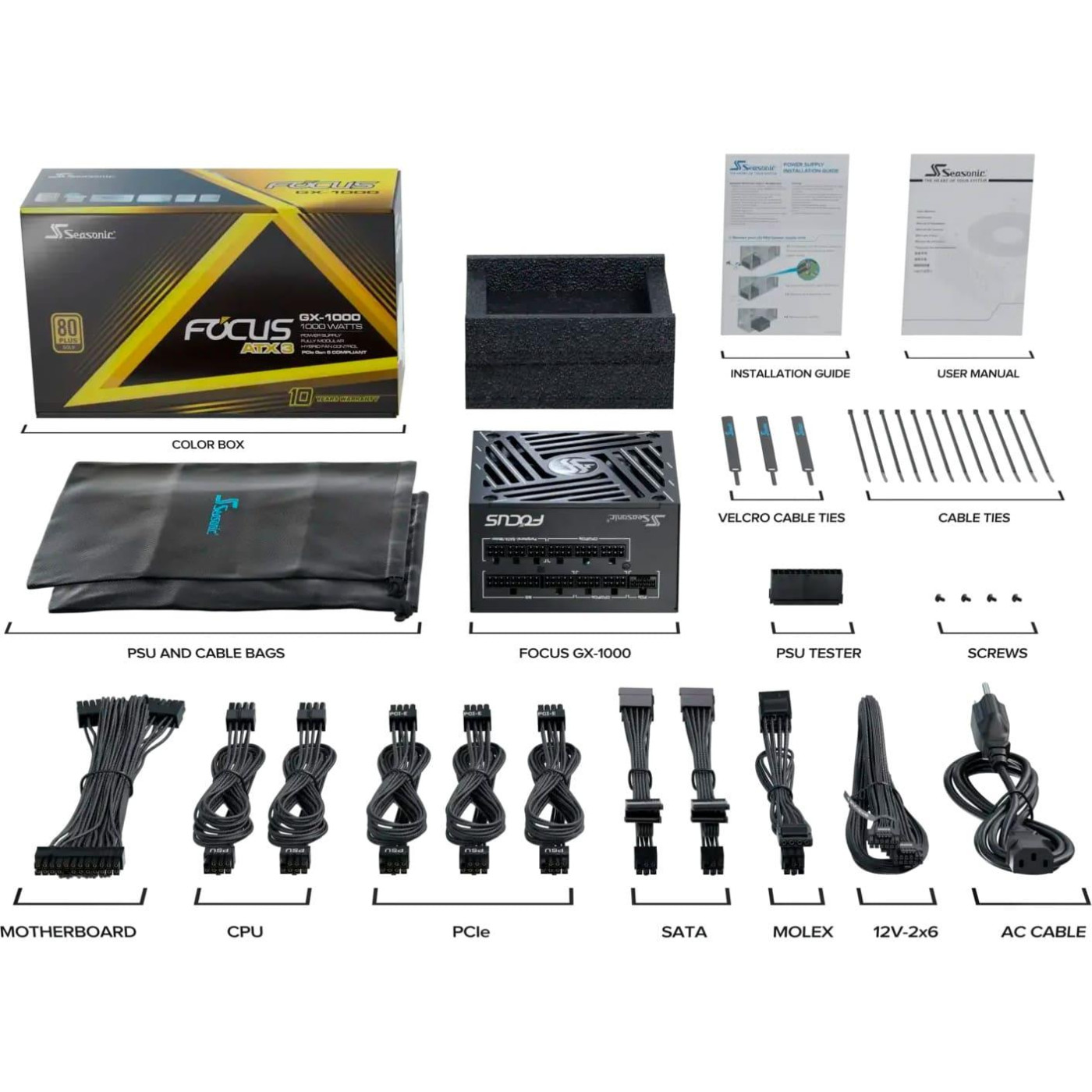 Блок питания Seasonic FOCUS GX 1000W ATX 3.1 80+ Gold (FOCUS-GX-1000-ATX31)
