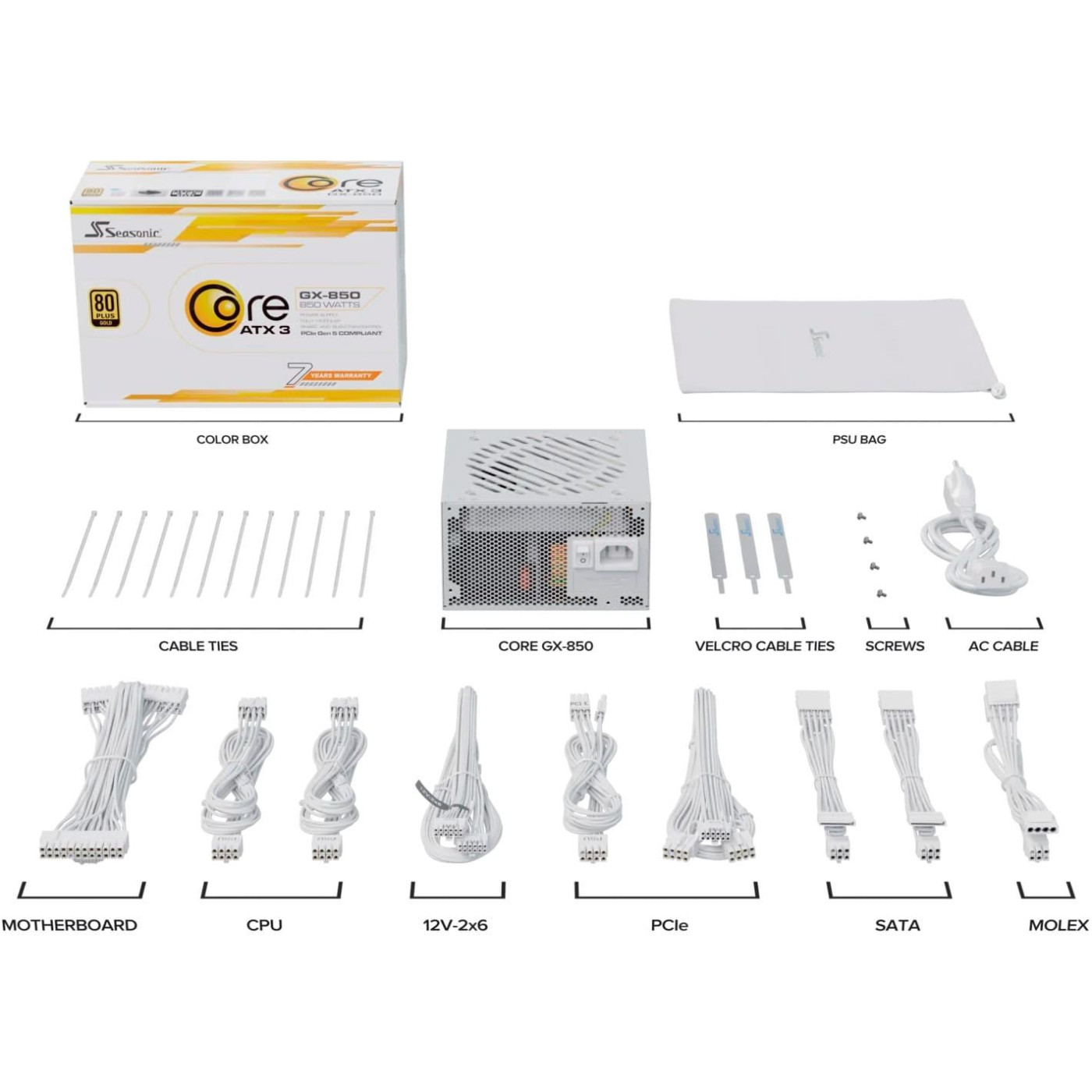 Блок живлення Seasonic Core GX-850W ATX 3.1 80+ Gold White (CORE GX-850-ATX31 WHITE)