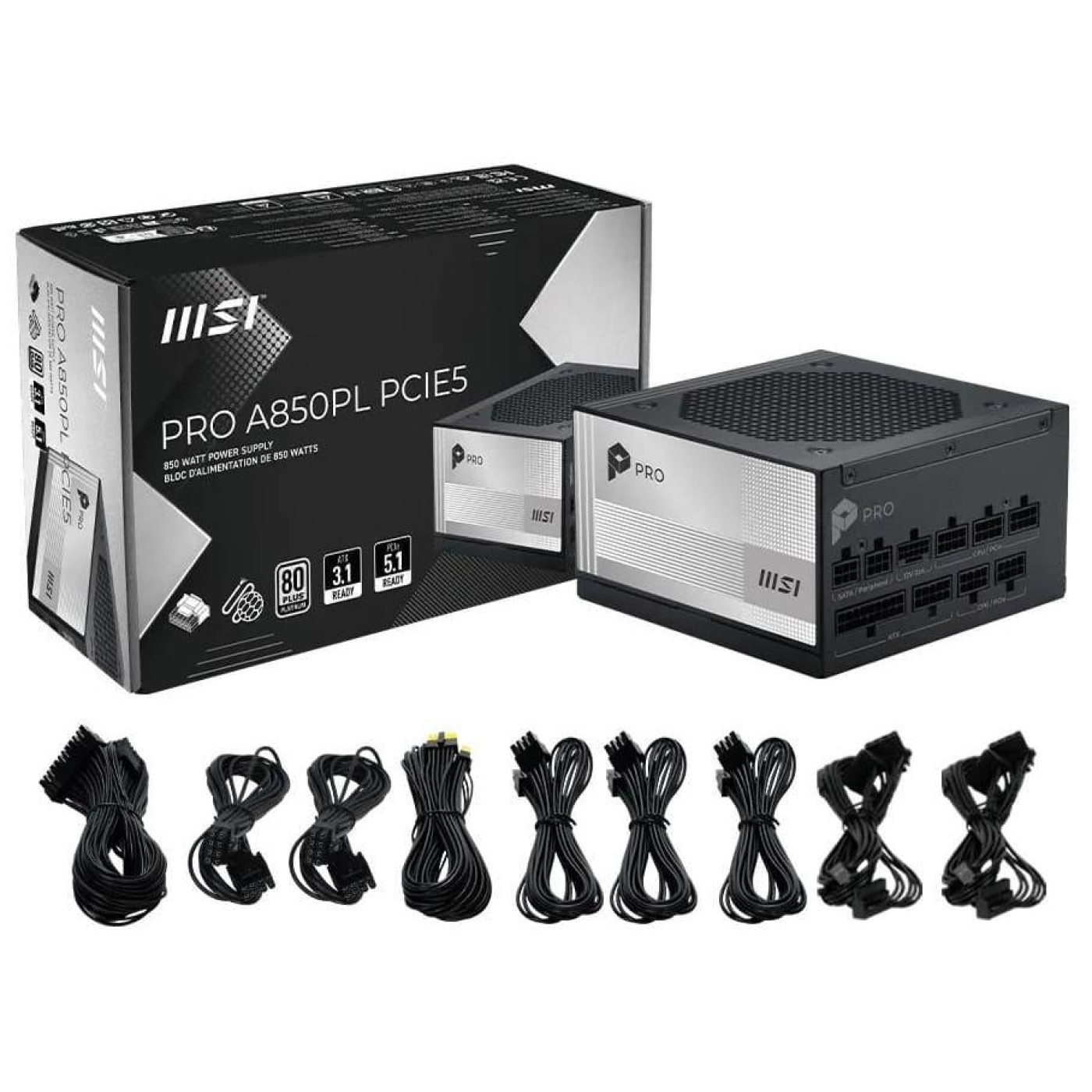 Блок живлення MSI PRO 850W PCIE5 80+ Platinum (PRO A850PL PCIE5) Black