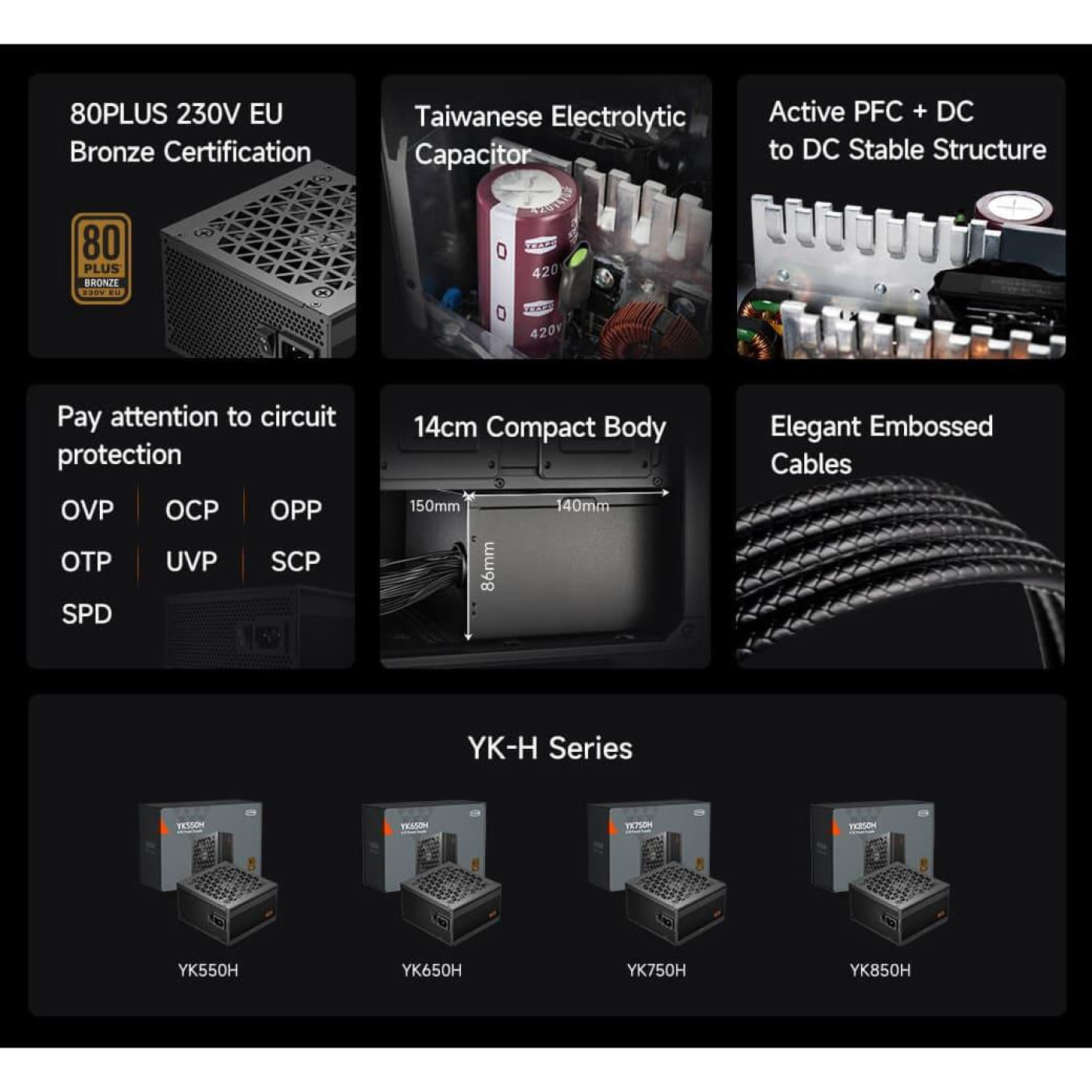 Блок живлення PcCooler YK850H 850W ATX 3.1 80+ Bronze (P3-YK850H-B1HWBK1-EU)