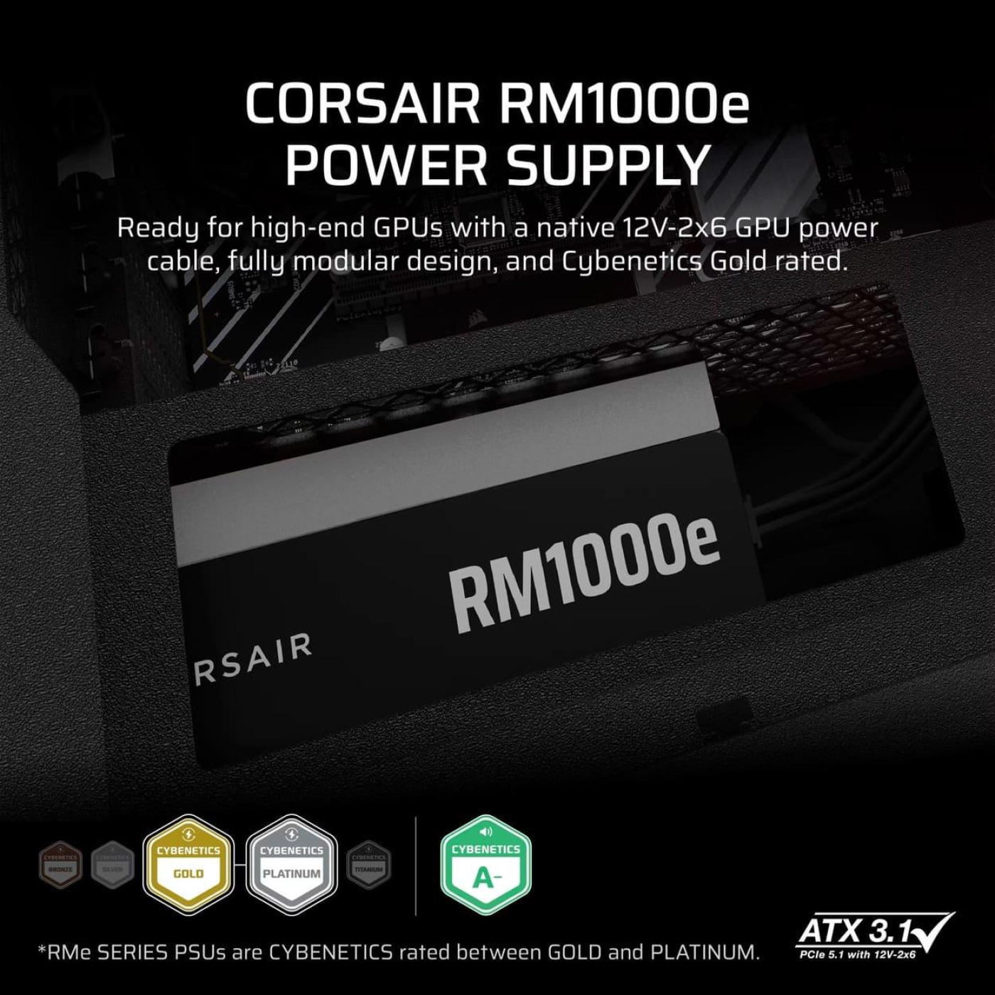 Блок живлення Corsair RM1000e 1000W 80+ Platinum (CP-9020297-EU) Black