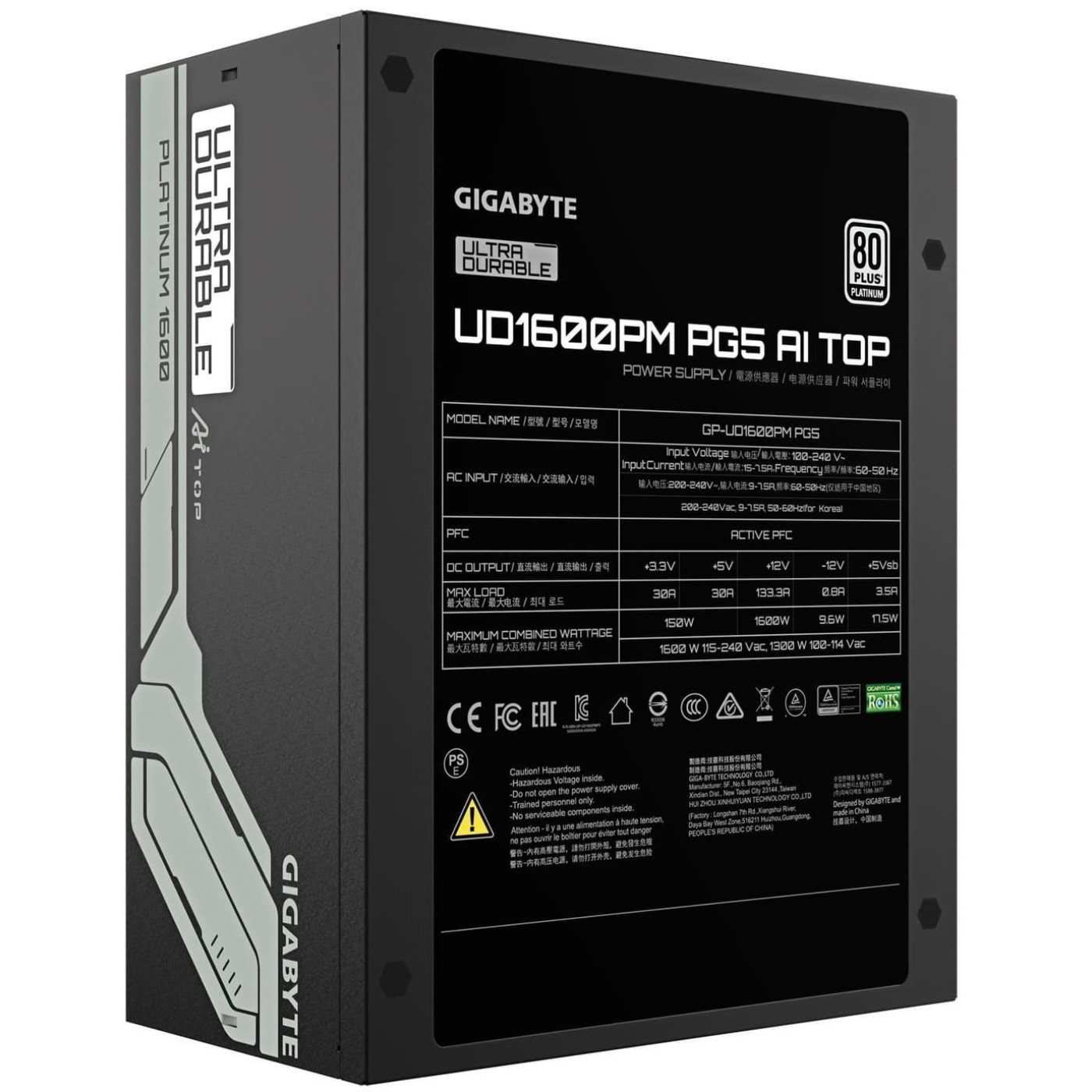 Блок живлення GIGABYTE UD1600PM PG5 1600W AI TOP 80+ Platinum (GP-UD1600PM PG5) Black