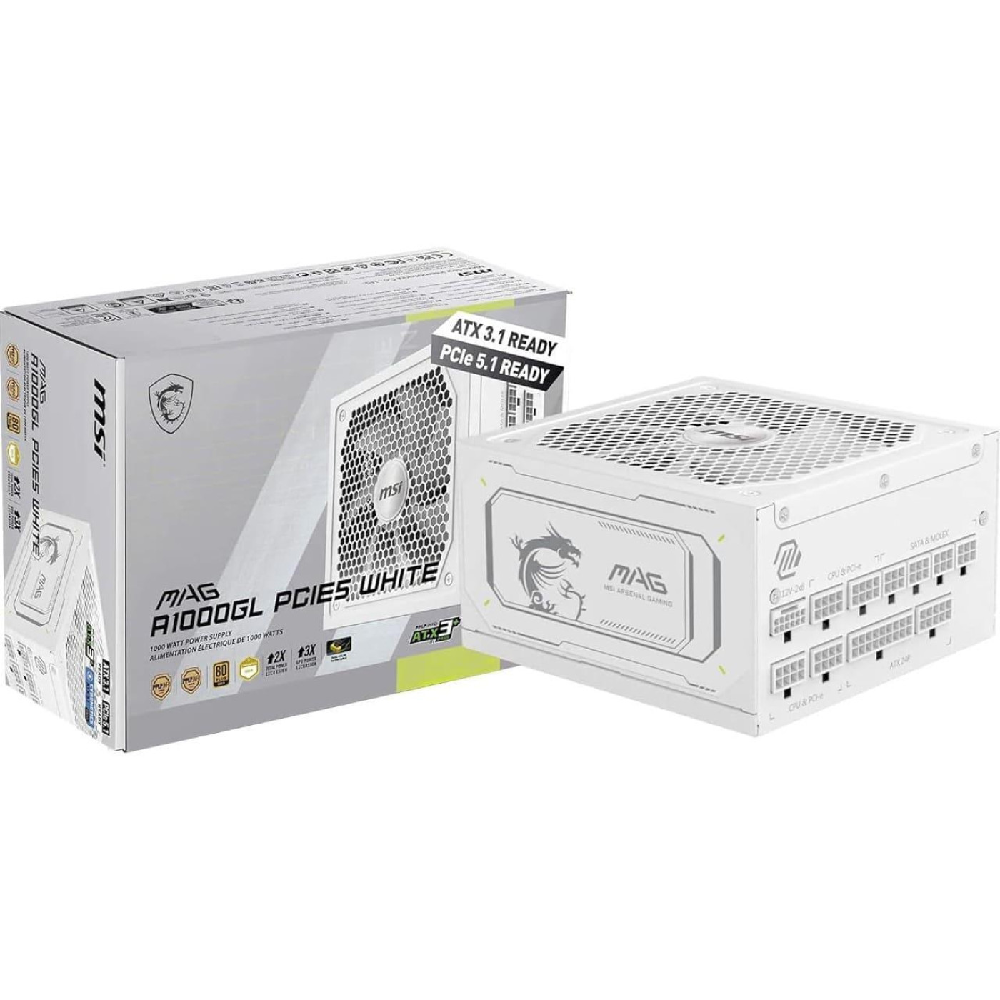 Блок питания MSI MAG 1000W PCIE5 80+ Gold (MAG A1000GL PCIE5 WHITE)