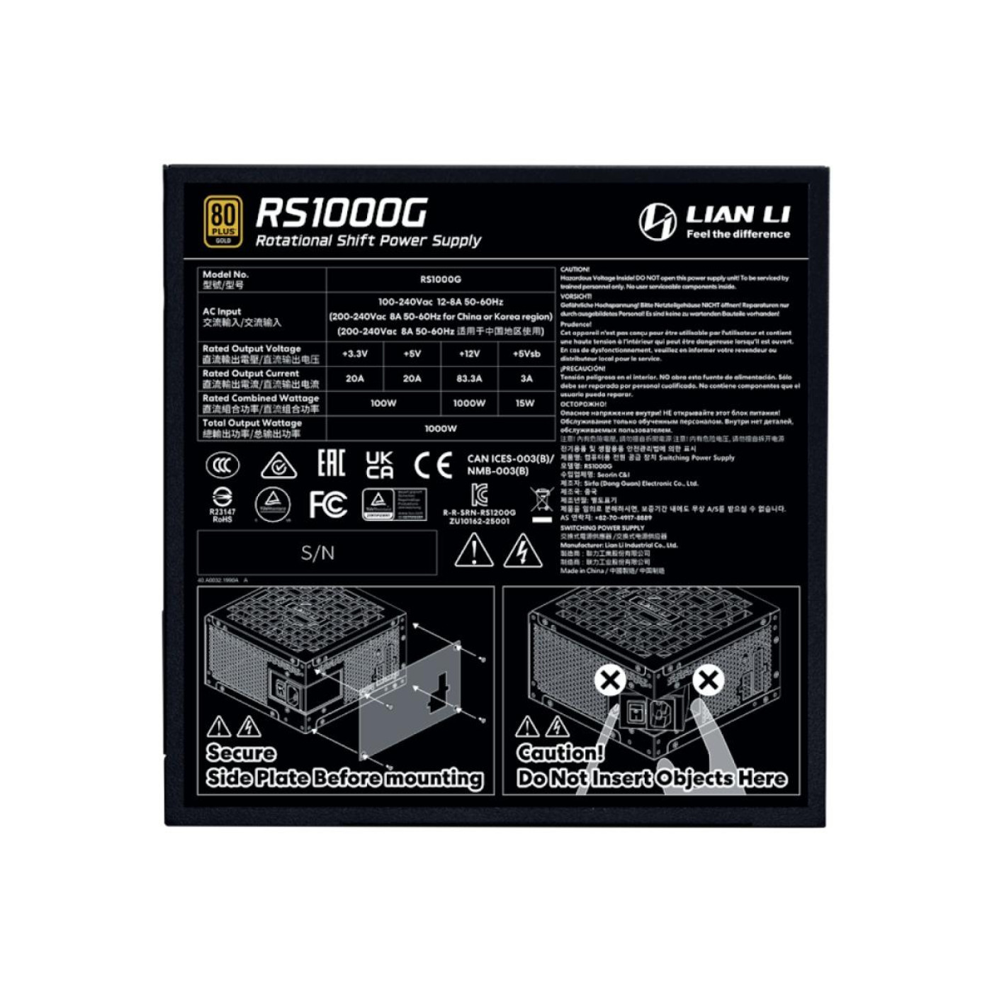 Блок живлення Lian Li RS Gold 1000W 80+ Gold (G9P.RS1000G.BH00.EU) Black