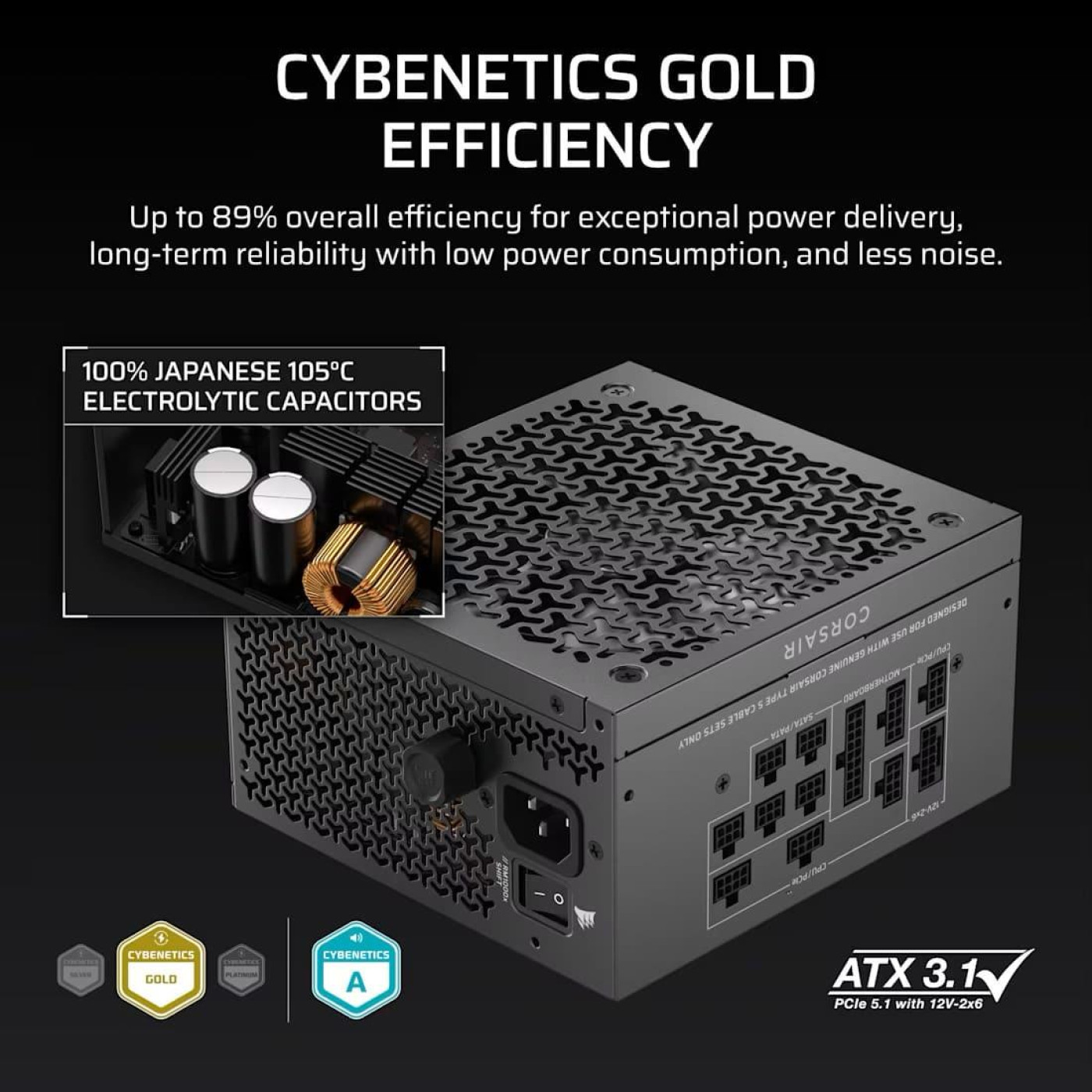 Блок живлення Corsair RM1000x 1000W ATX 3.1 80+ Gold (CP-9020300-EU) Black