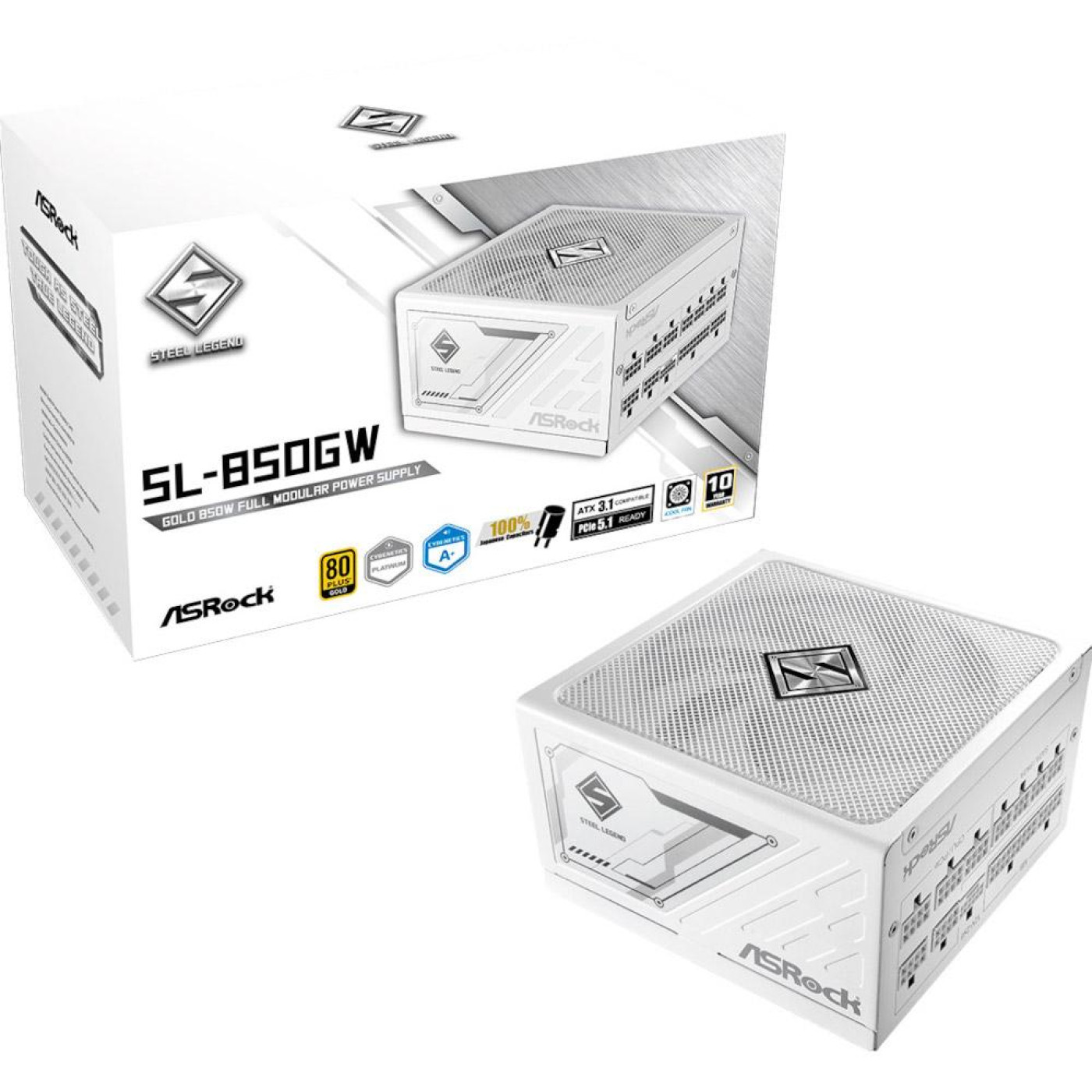 Блок живлення ASRock Steel Legend 850W ATX 3.1 80+ Gold (SL-850GW) White